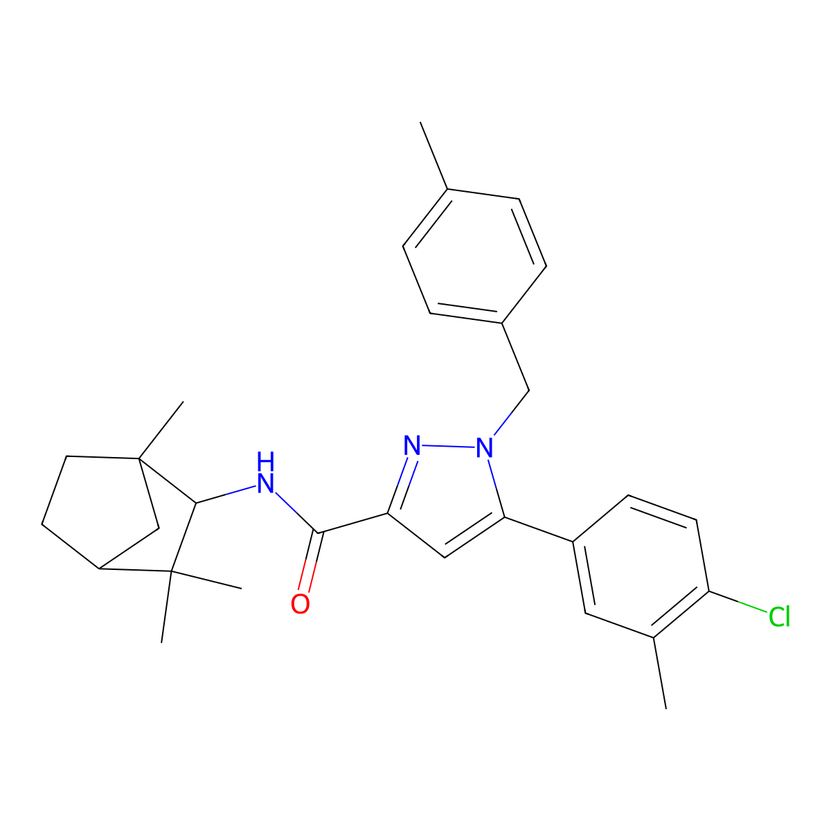 5-(4-Chloro-3-methylphenyl)-1-((4-methylphenyl)methyl)-N-((1S,2S,4R)-1,3,3-trimethylbicyclo(2.2.1)hept-2-yl)-1H-pyrazole-3-carboxamide molecular structure, CAS 192703-06-3