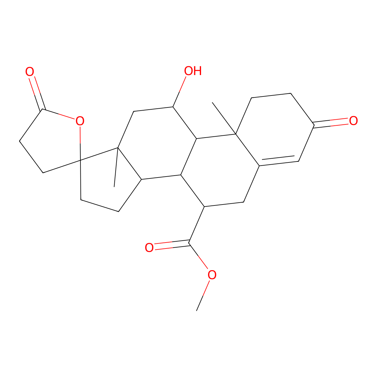 methyl (7R,8S,9S,10R,11R,13S,14S,17R)-11-hydroxy-10,13-dimethyl-3,5'-dioxospiro(2,6,7,8,9,11,12,14,15,16-decahydro-1H-cyclopenta(a)phenanthrene-17,2'-oxolane)-7-carboxylate molecular structure, CAS 192704-56-6