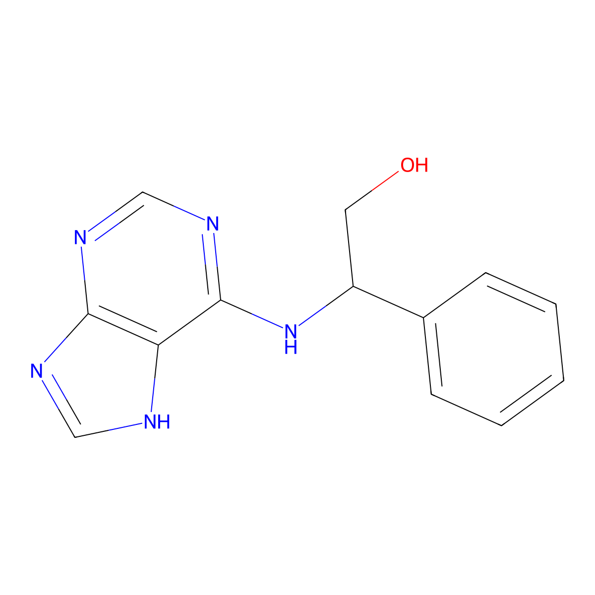 2-phenyl-2-[(7H-purin-6-yl)amino]ethan-1-ol molecular structure, CAS 19272-68-5
