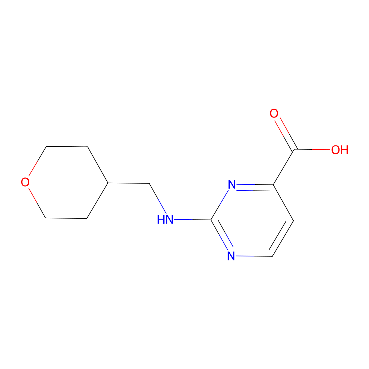 2-{[(Oxan-4-yl)methyl]amino}pyrimidine-4-carboxylic acid molecular structure, CAS 1927376-73-5