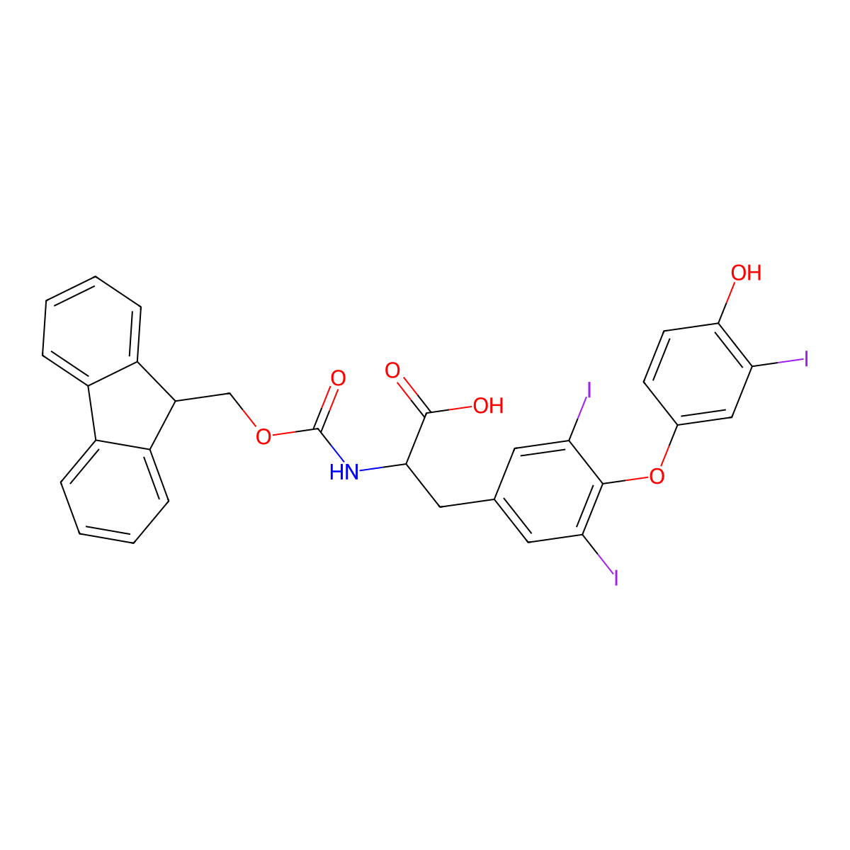 (2S)-2-({[(9H-fluoren-9-yl)methoxy]carbonyl}amino)-3-[4-(4-hydroxy-3-iodophenoxy)-3,5-diiodophenyl]propanoic acid molecular structure, CAS 192766-76-0