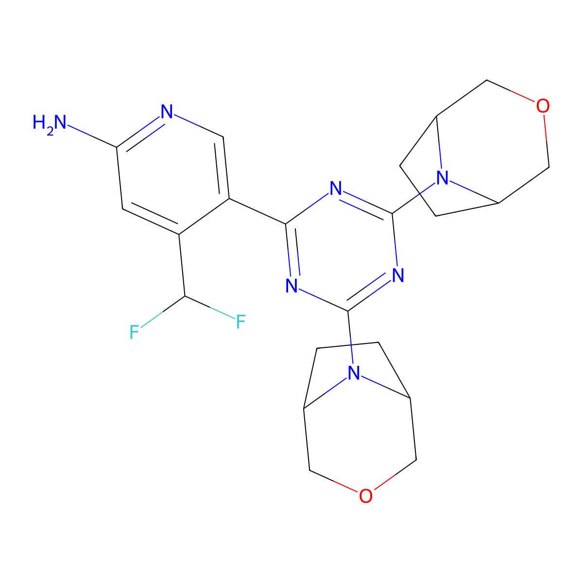5-(4,6-Di((1R,5S)-3-oxa-8-azabicyclo[3.2.1]octan-8-yl)-1,3,5-triazin-2-yl)-4-(difluoromethyl)pyridin-2-amine molecular structure, CAS 1927857-56-4