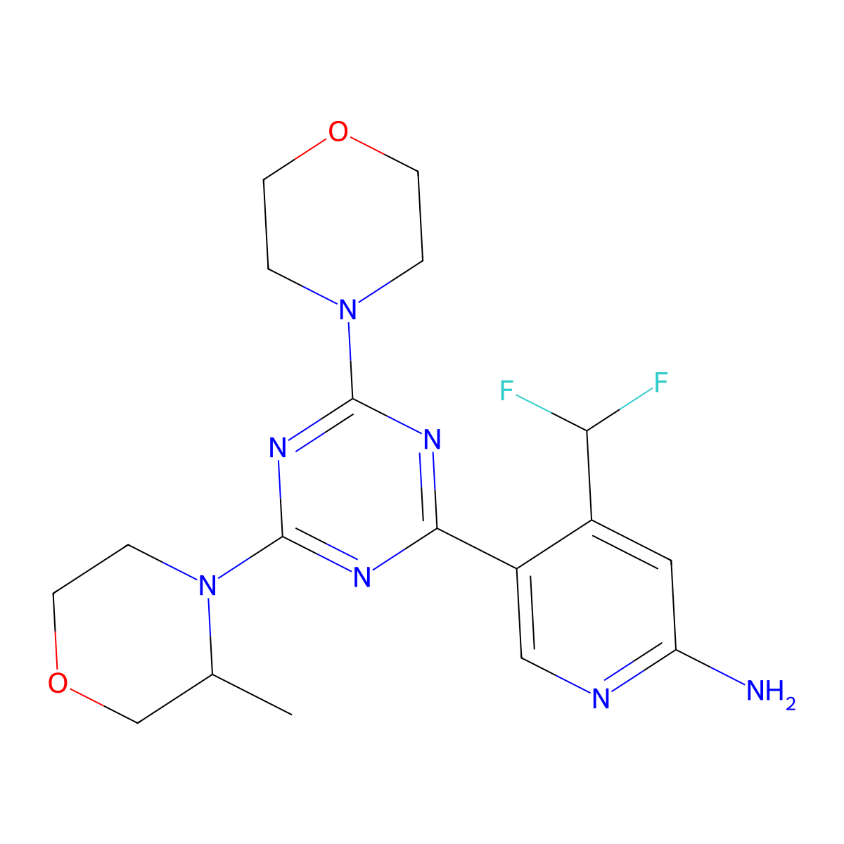 (S)-4-(Difluoromethyl)-5-(4-(3-methylmorpholino)-6-morpholino-1,3,5-triazin-2-yl)pyridin-2-amine molecular structure, CAS 1927857-61-1