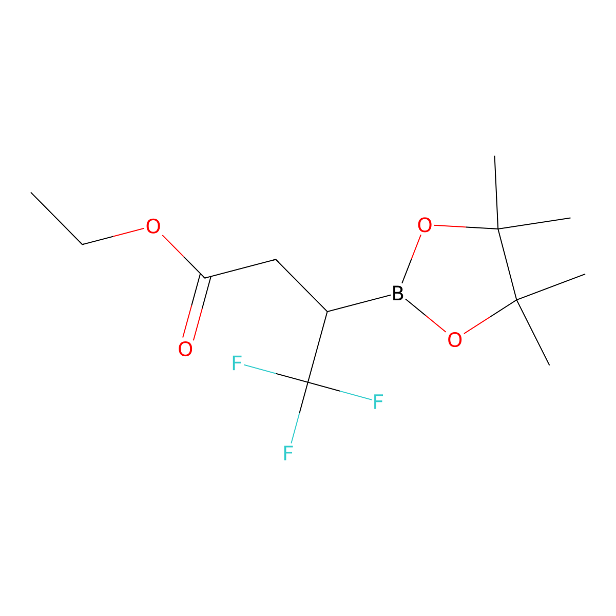 Ethyl 4,4,4-trifluoro-3-(4,4,5,5-tetramethyl-1,3,2-dioxaborolan-2-yl)butanoate molecular structure, CAS 1927937-85-6