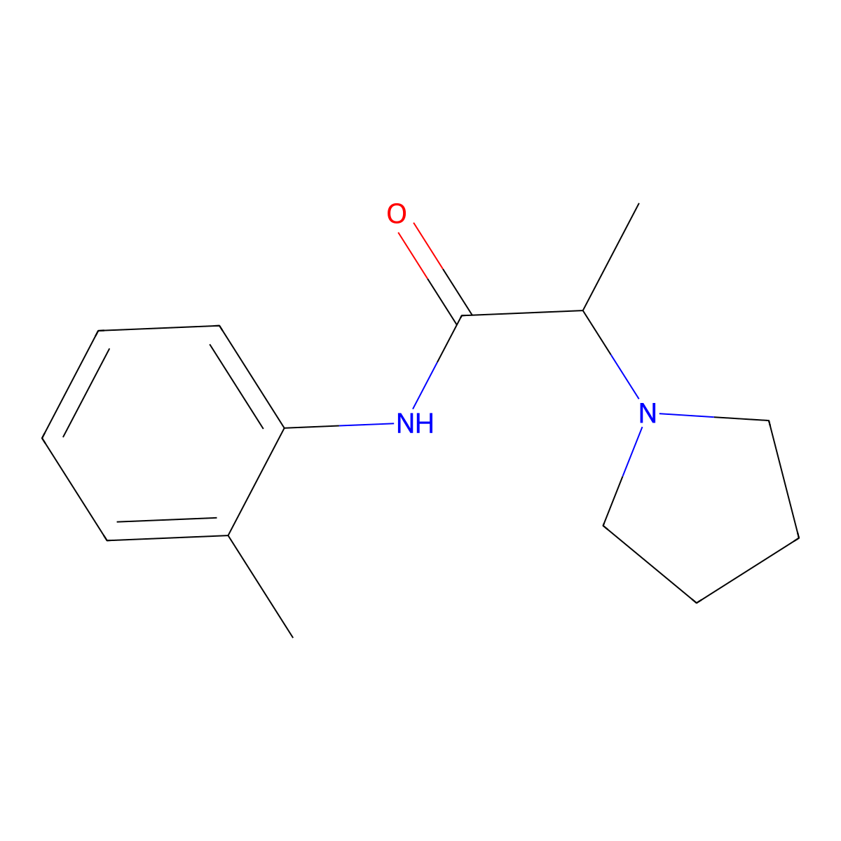 alpha-Methyl-N-(2-methylphenyl)-1-pyrrolidineacetamide molecular structure, CAS 19281-29-9