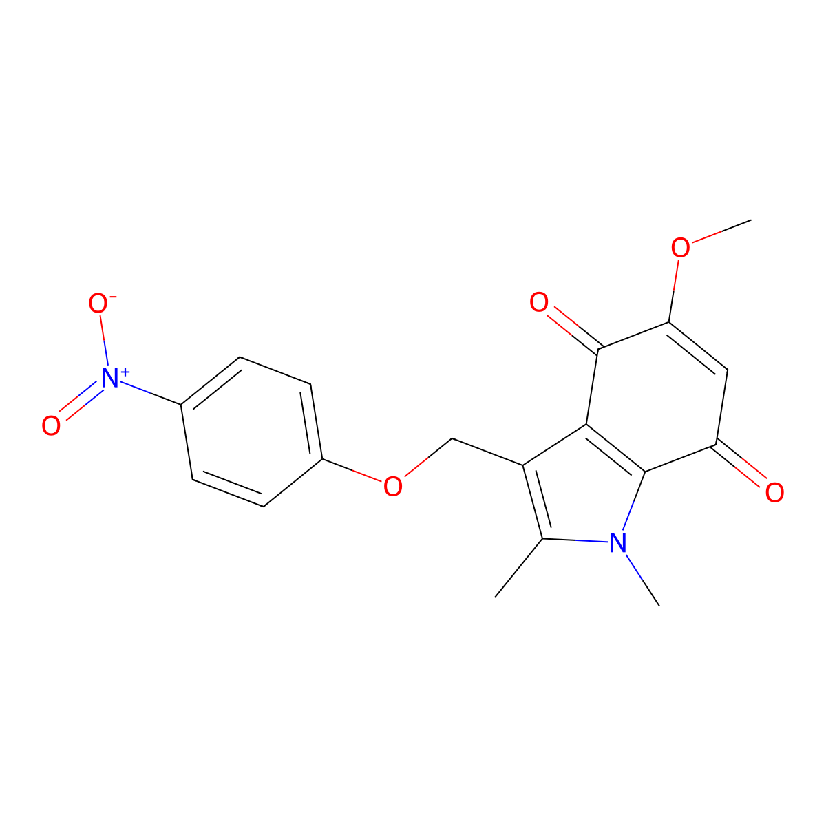 5-Methoxy-1,2-dimethyl-3-((4-nitrophenoxy)methyl)indole-4,7-dione molecular structure, CAS 192820-78-3