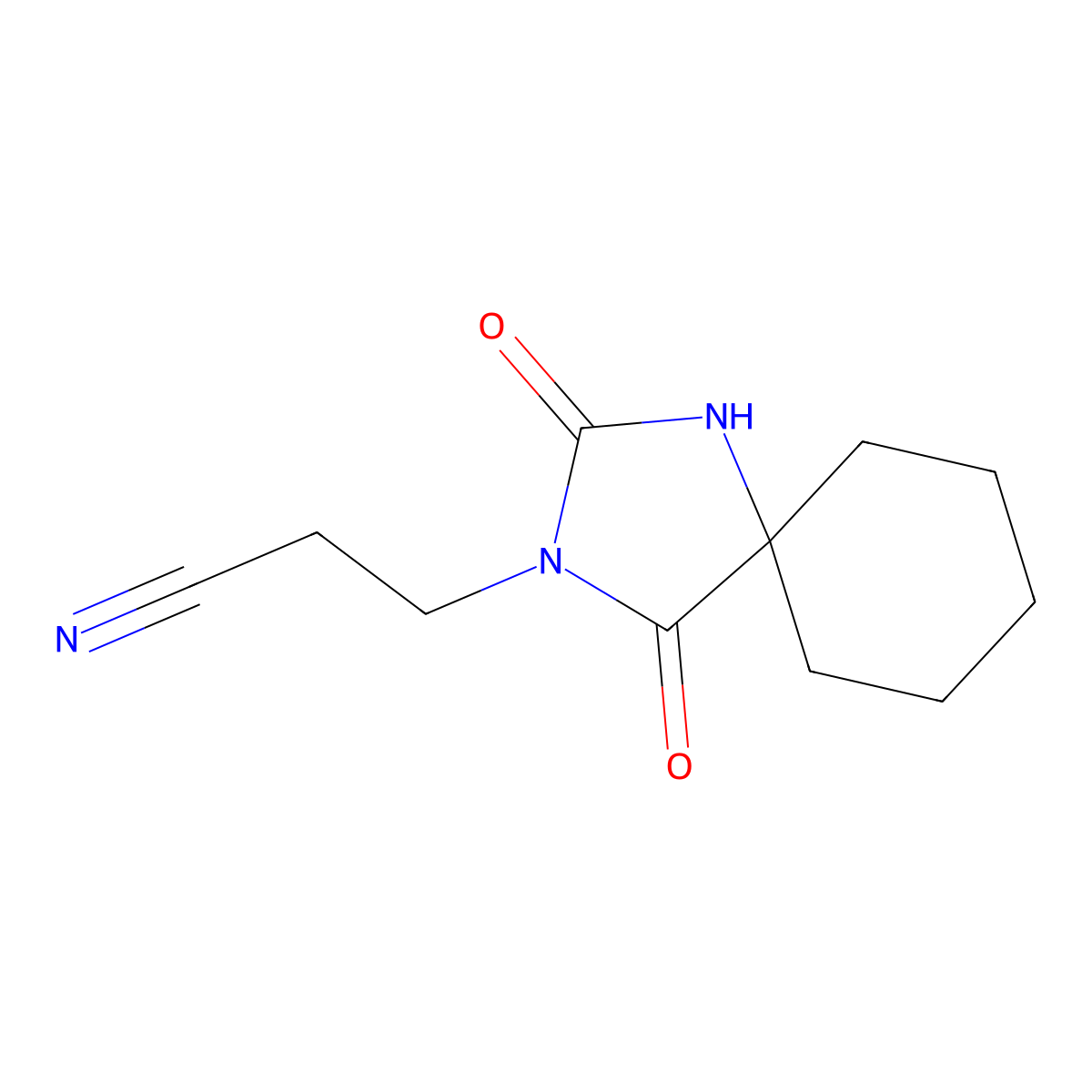 3-(2,4-Dioxo-1,3-diazaspiro[4.5]decan-3-yl)propanenitrile molecular structure, CAS 19283-00-2