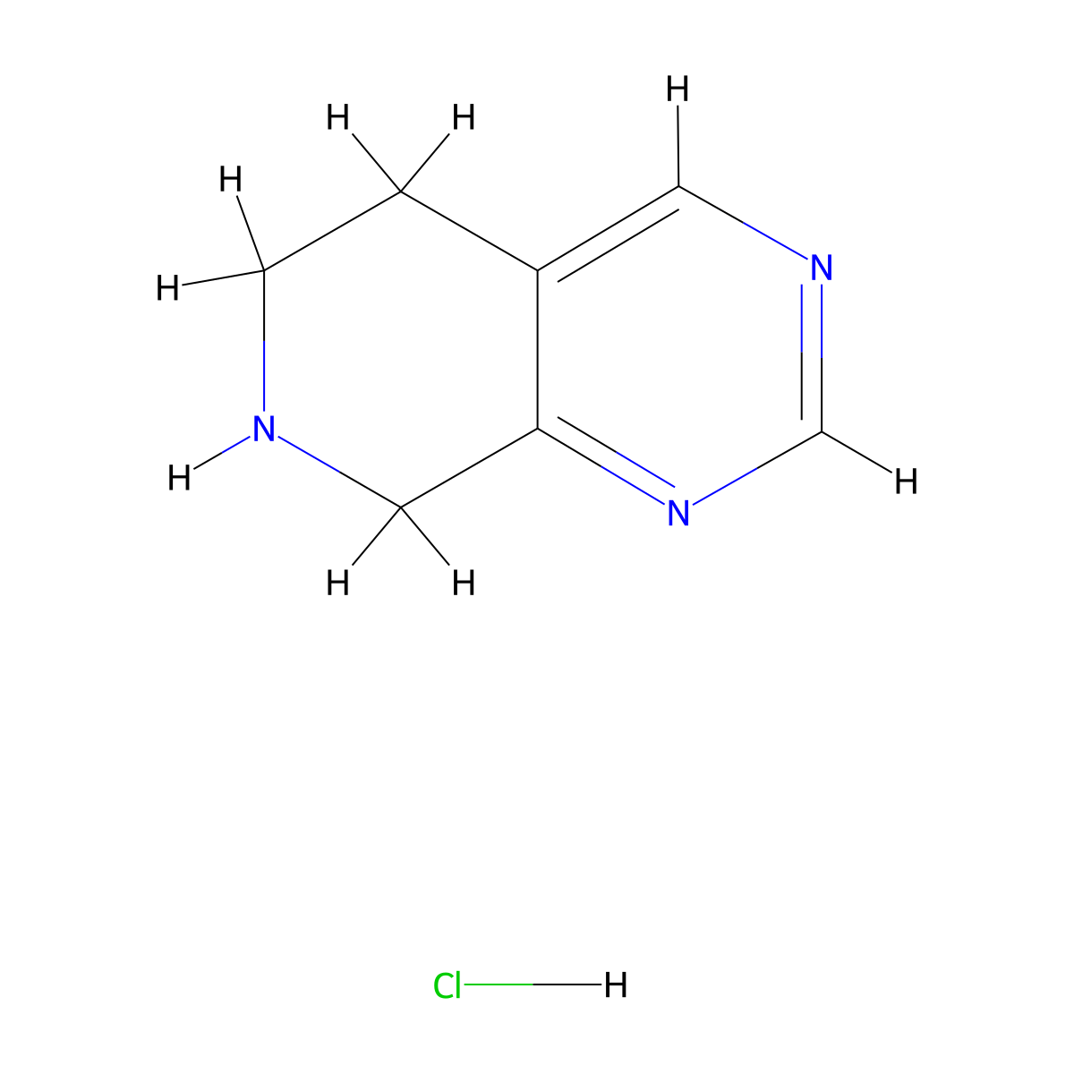 5,6,7,8-Tetrahydropyrido[3,4-d]pyrimidine hydrochloride molecular structure, CAS 192869-79-7