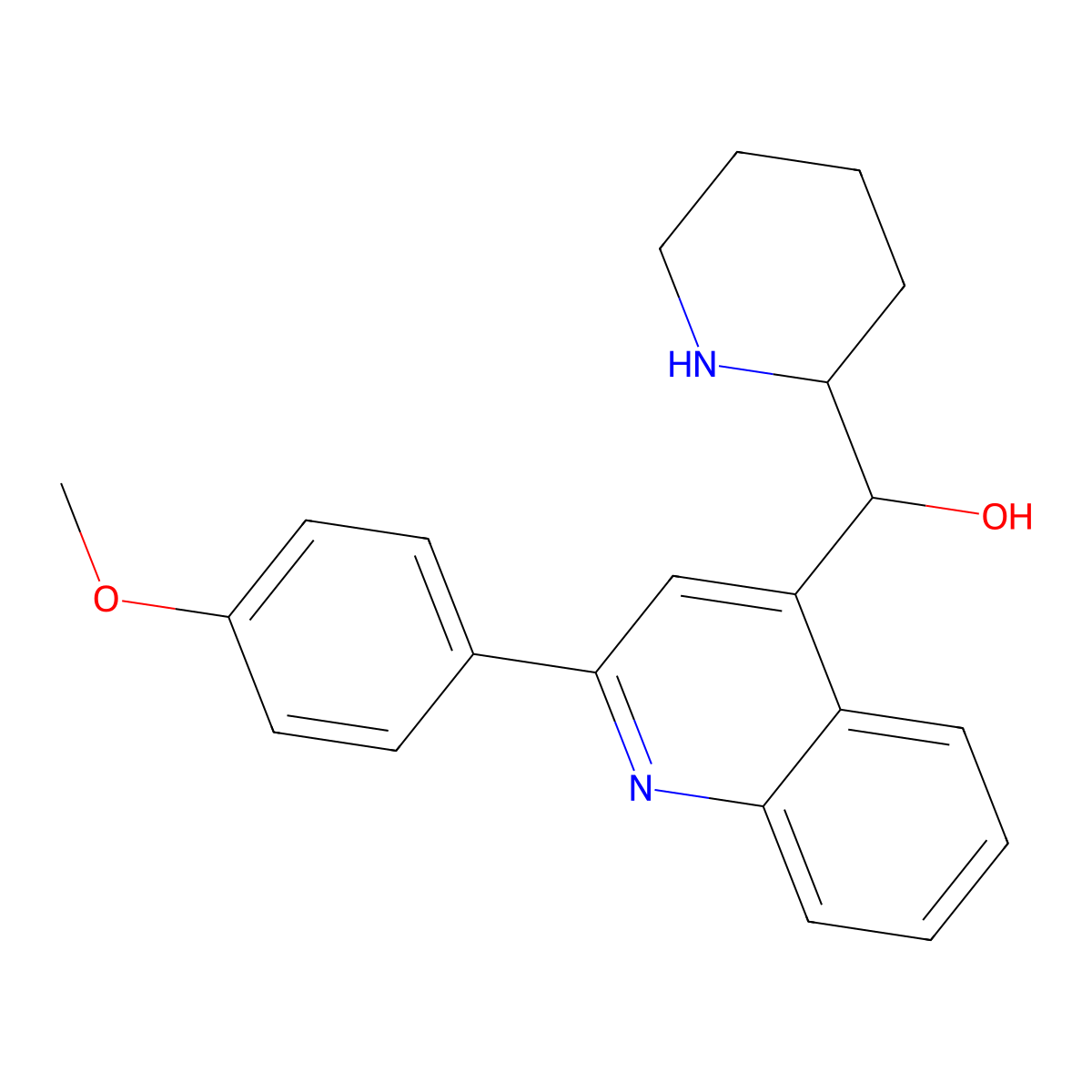 (2-(4-Methoxyphenyl)-4-quinolinyl)(2-piperidinyl)methanol molecular structure, CAS 19287-55-9