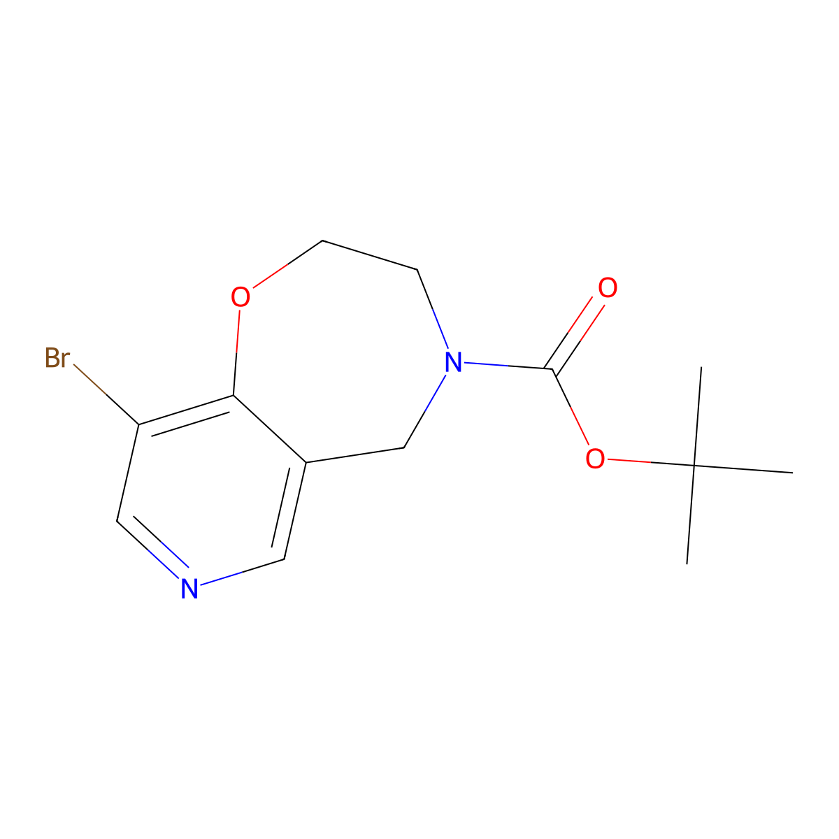 Tert-butyl 9-bromo-2,3-dihydropyrido[3,4-F][1,4]oxazepine-4(5H)-carboxylate molecular structure, CAS 1928757-46-3