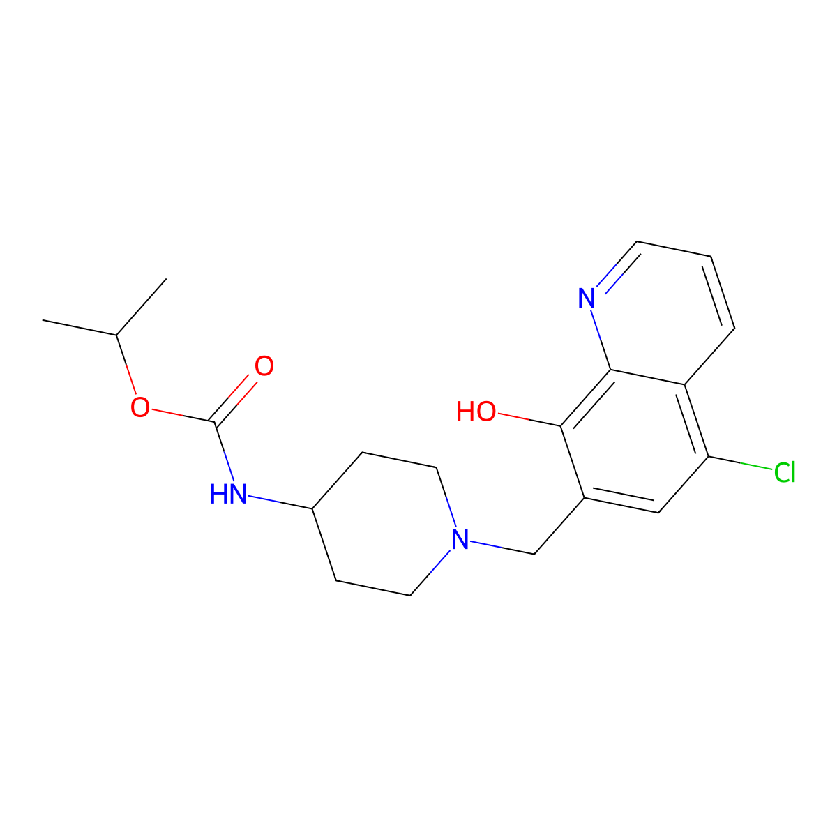Isopropyl (1-((5-chloro-8-hydroxyquinolin-7-yl)methyl)piperidin-4-yl)carbamate molecular structure, CAS 1928763-08-9