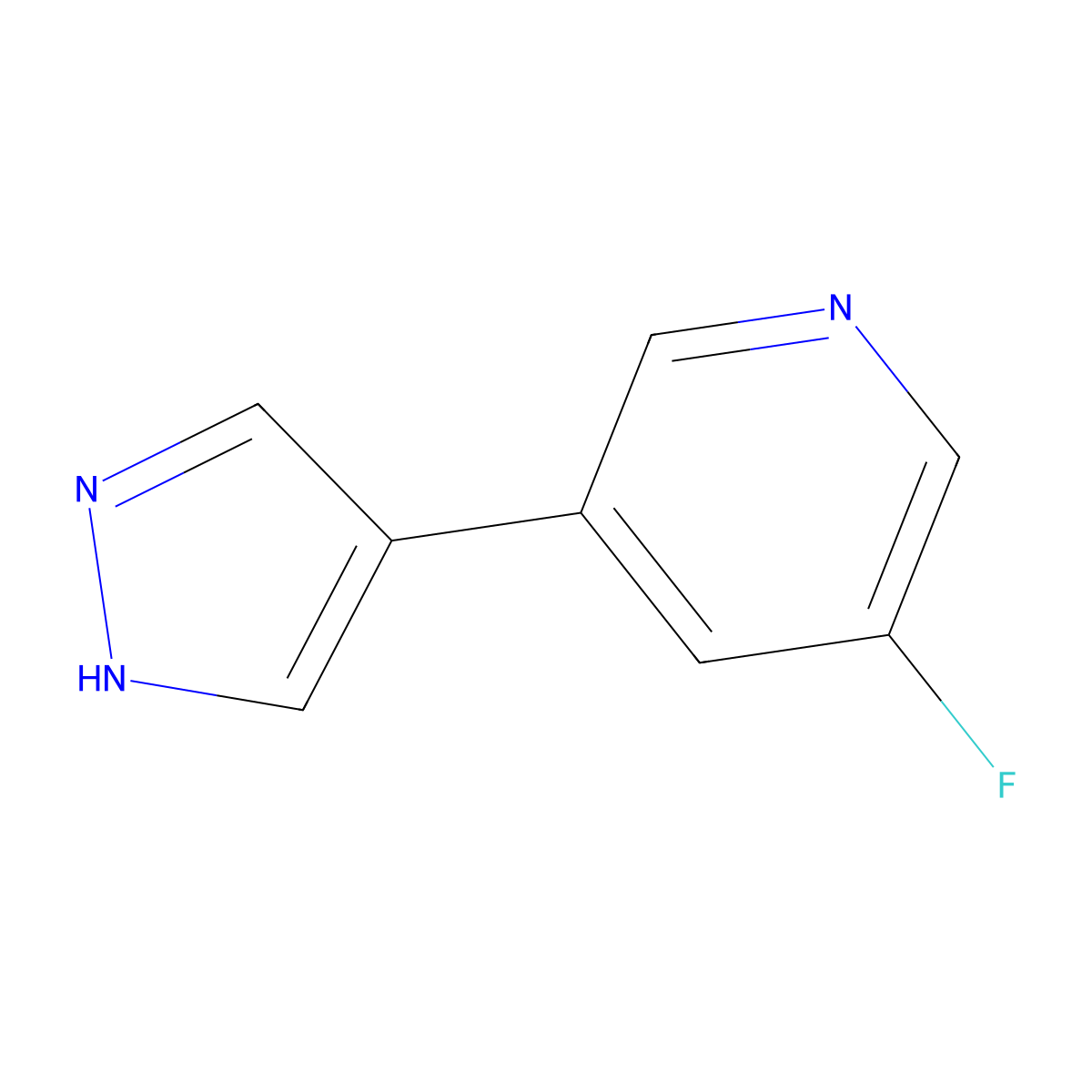3-fluoro-5-(1H-pyrazol-4-yl)pyridine molecular structure, CAS 1928765-52-9