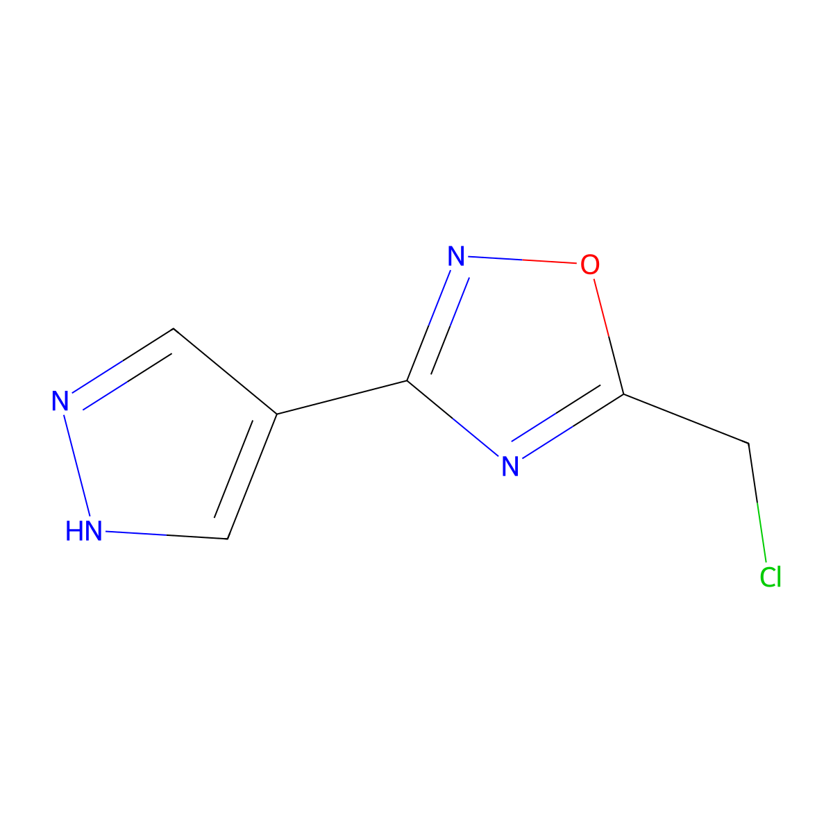 5-(chloromethyl)-3-(1H-pyrazol-4-yl)-1,2,4-oxadiazole molecular structure, CAS 1928780-91-9