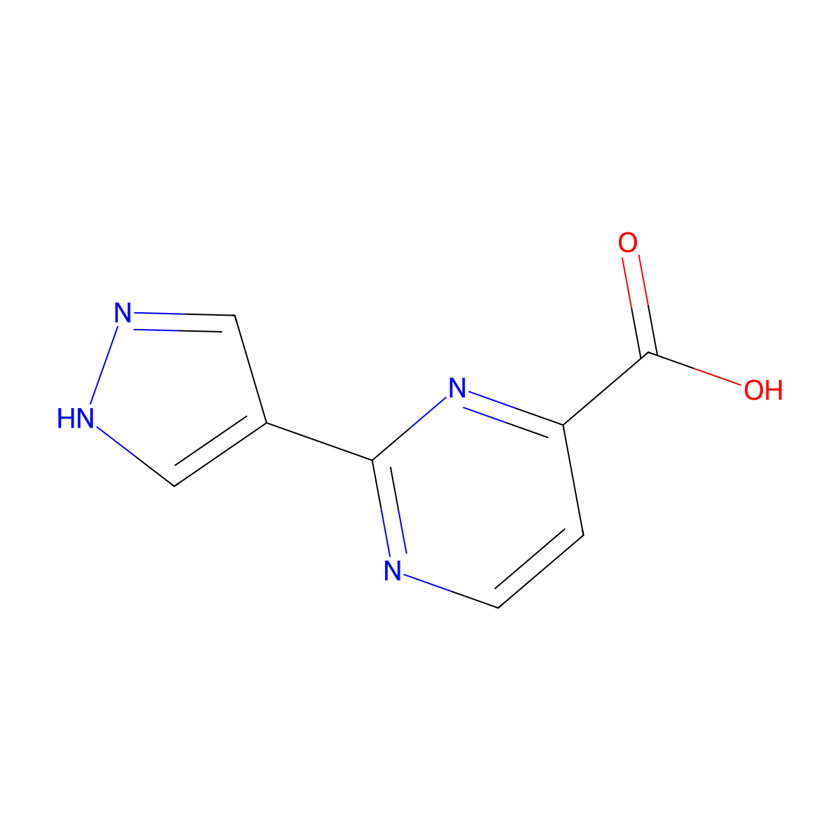 2-(1H-Pyrazol-4-yl)pyrimidine-4-carboxylic acid molecular structure, CAS 1928789-92-7