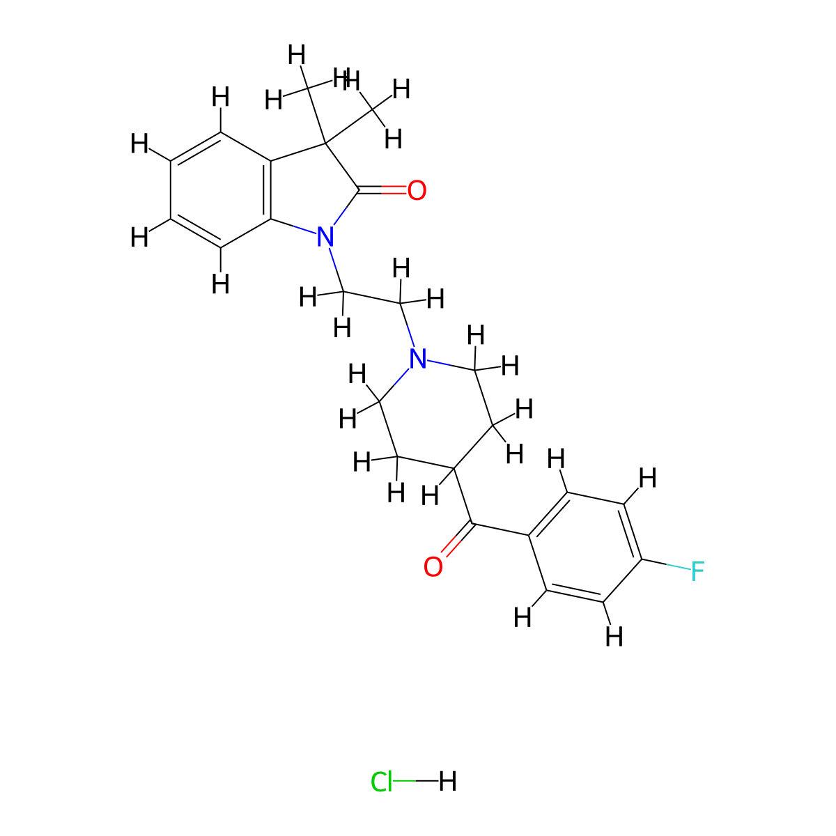 1-(2-(4-(4-Fluorobenzoyl)piperidin-1-yl)ethyl)-3,3-dimethylindolin-2-one hydrochloride molecular structure, CAS 192927-92-7