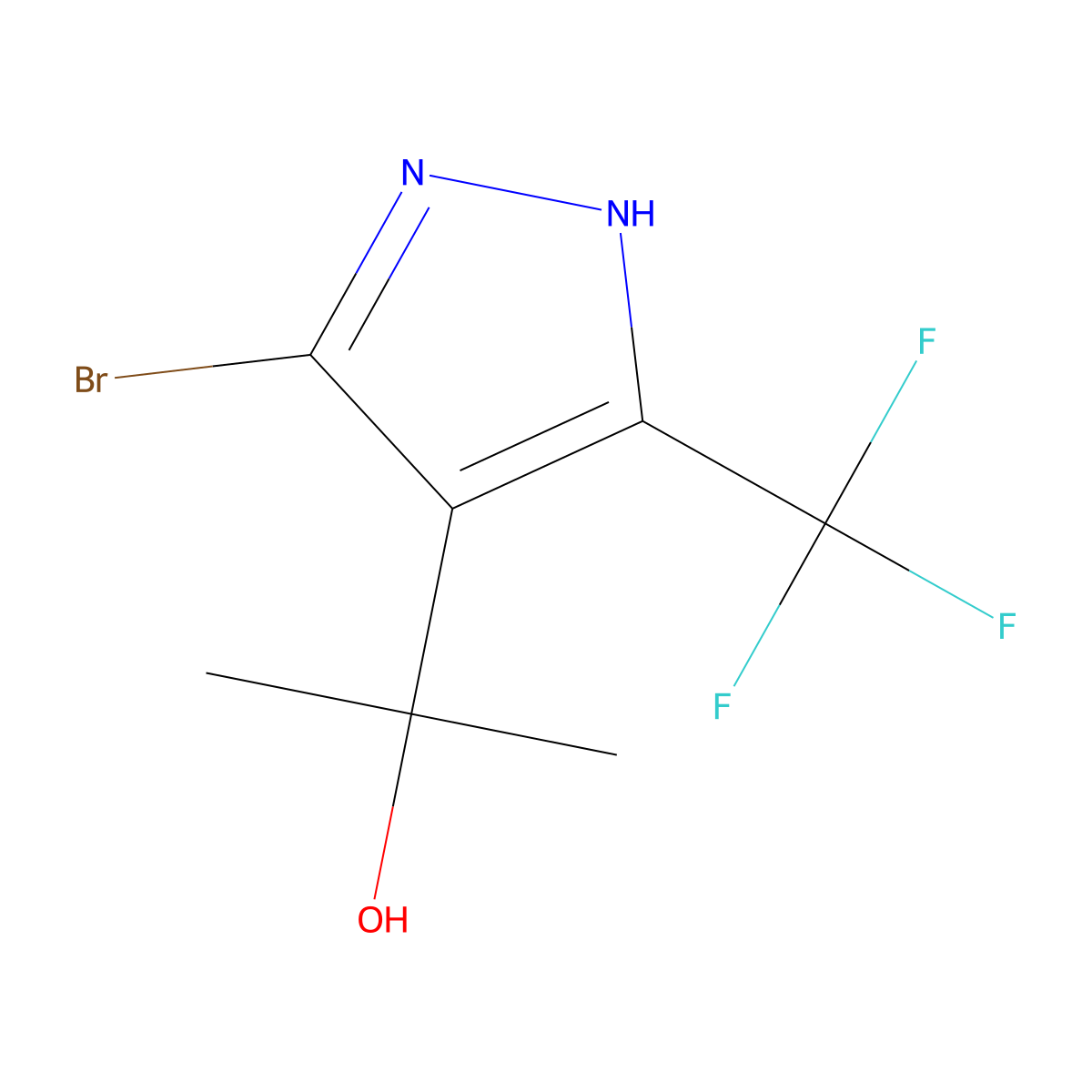 2-(5-Bromo-3-(trifluoromethyl)-1H-pyrazol-4-yl)propan-2-ol molecular structure, CAS 1929549-10-9