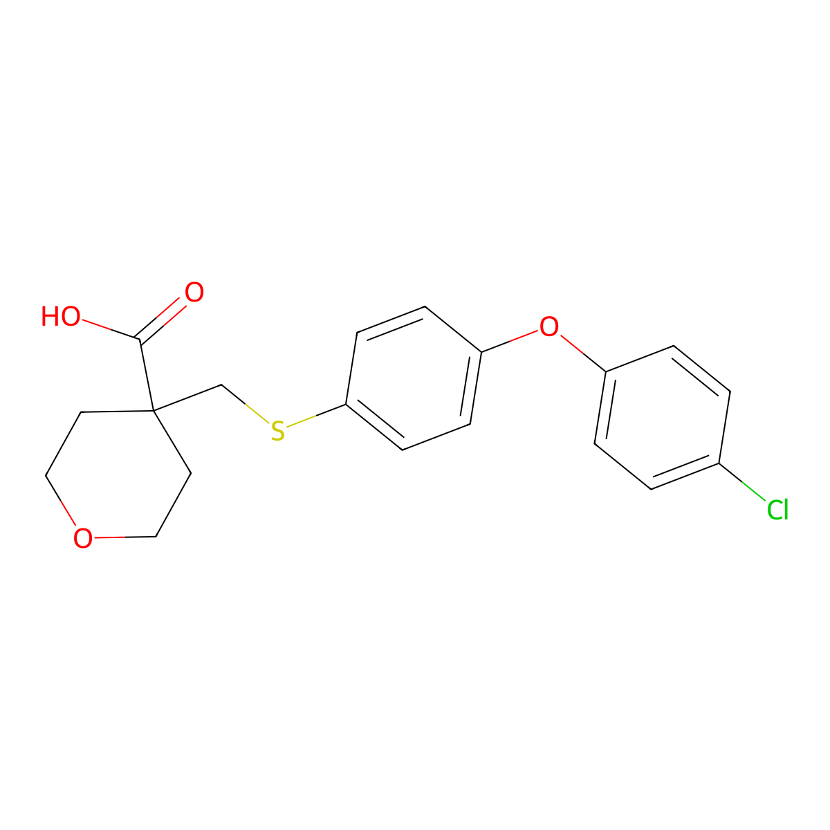 4-((4-(4-chlorophenoxy)phenylthio)methyl)tetrahydro-2H-pyran-4-carboxylic acid molecular structure, CAS 193021-78-2
