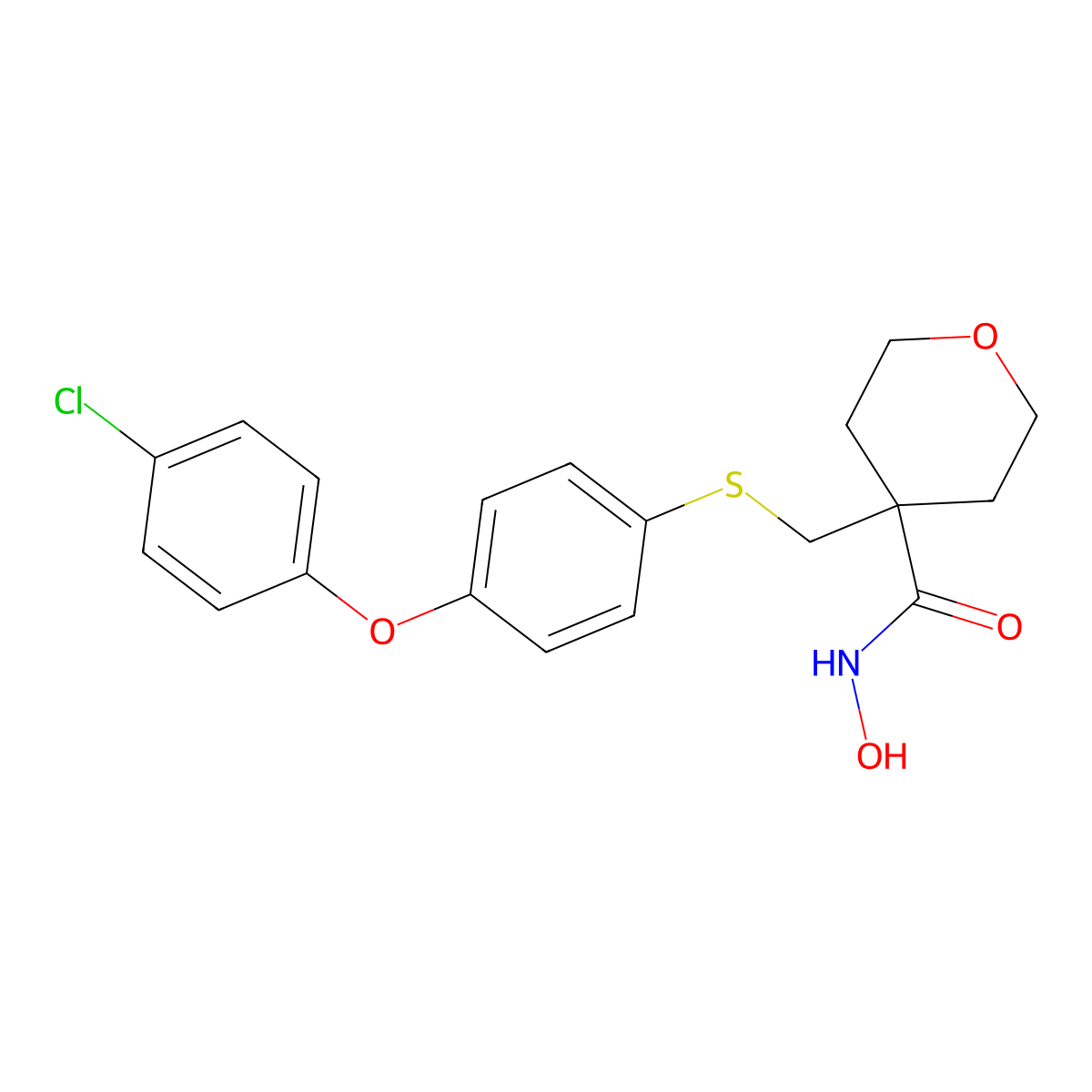 4-((4-(4-chlorophenoxy)phenylthio)methyl)-N-hydroxytetrahydro-2H-pyran-4-carboxamide molecular structure, CAS 193021-88-4