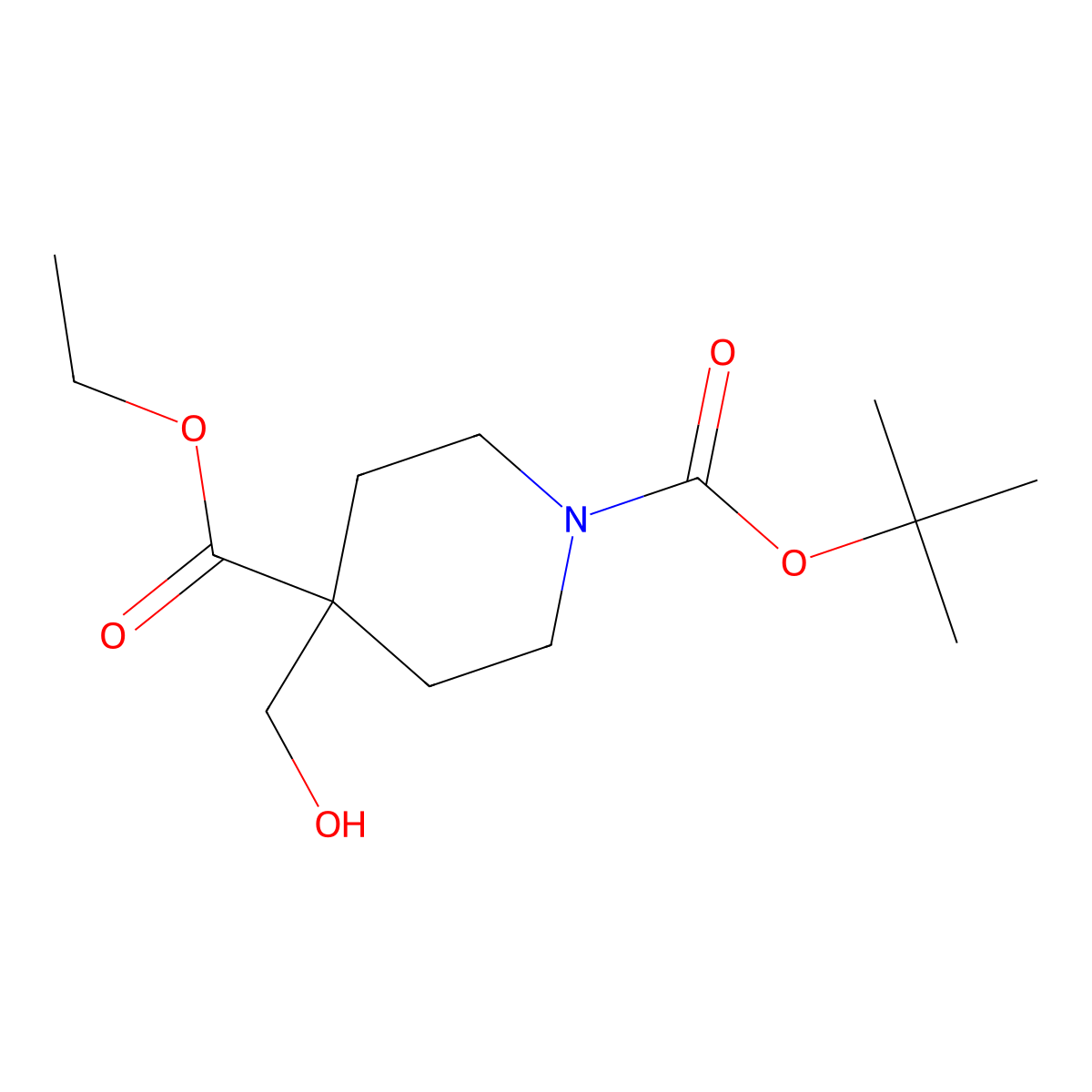 1-tert-Butyl 4-ethyl 4-(hydroxymethyl)piperidine-1,4-dicarboxylate molecular structure, CAS 193022-98-9