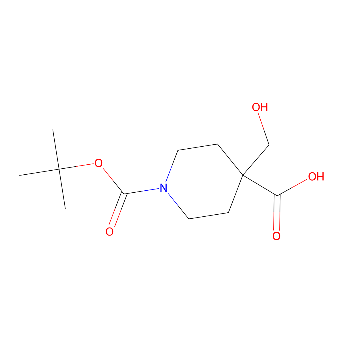 1-Boc-4-(hydroxymethyl)-4-piperidinecarboxylic acid molecular structure, CAS 193023-00-6