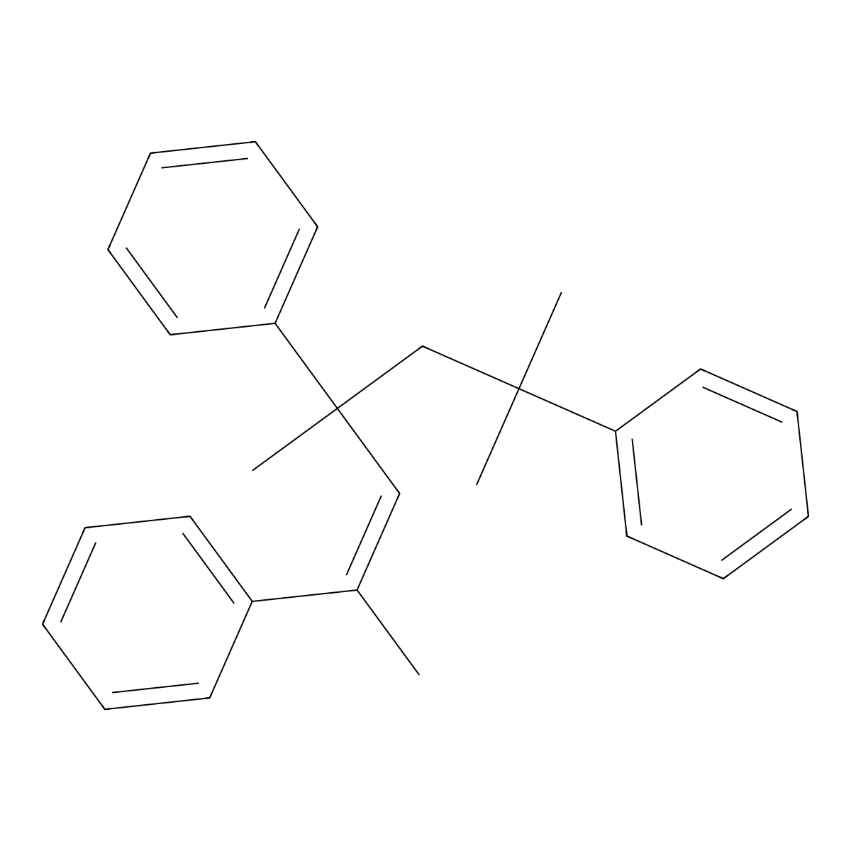 Benzene, 1,1',1''-(1,3,5,5-tetramethyl-1-pentene-1,3,5-triyl)tris- molecular structure, CAS 19303-34-5