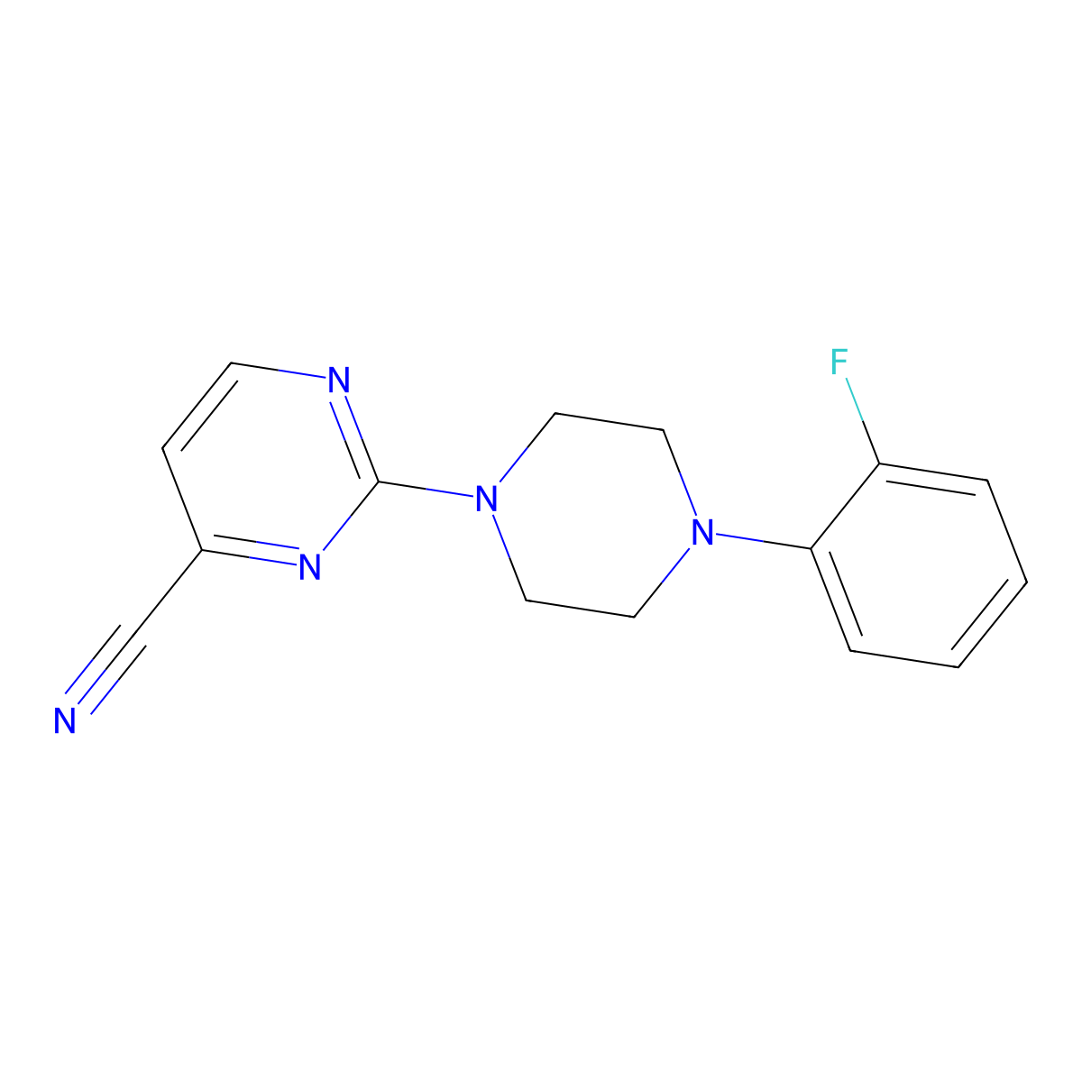 2-[4-(2-Fluorophenyl)piperazin-1-yl]pyrimidine-4-carbonitrile molecular structure, CAS 1930997-36-6