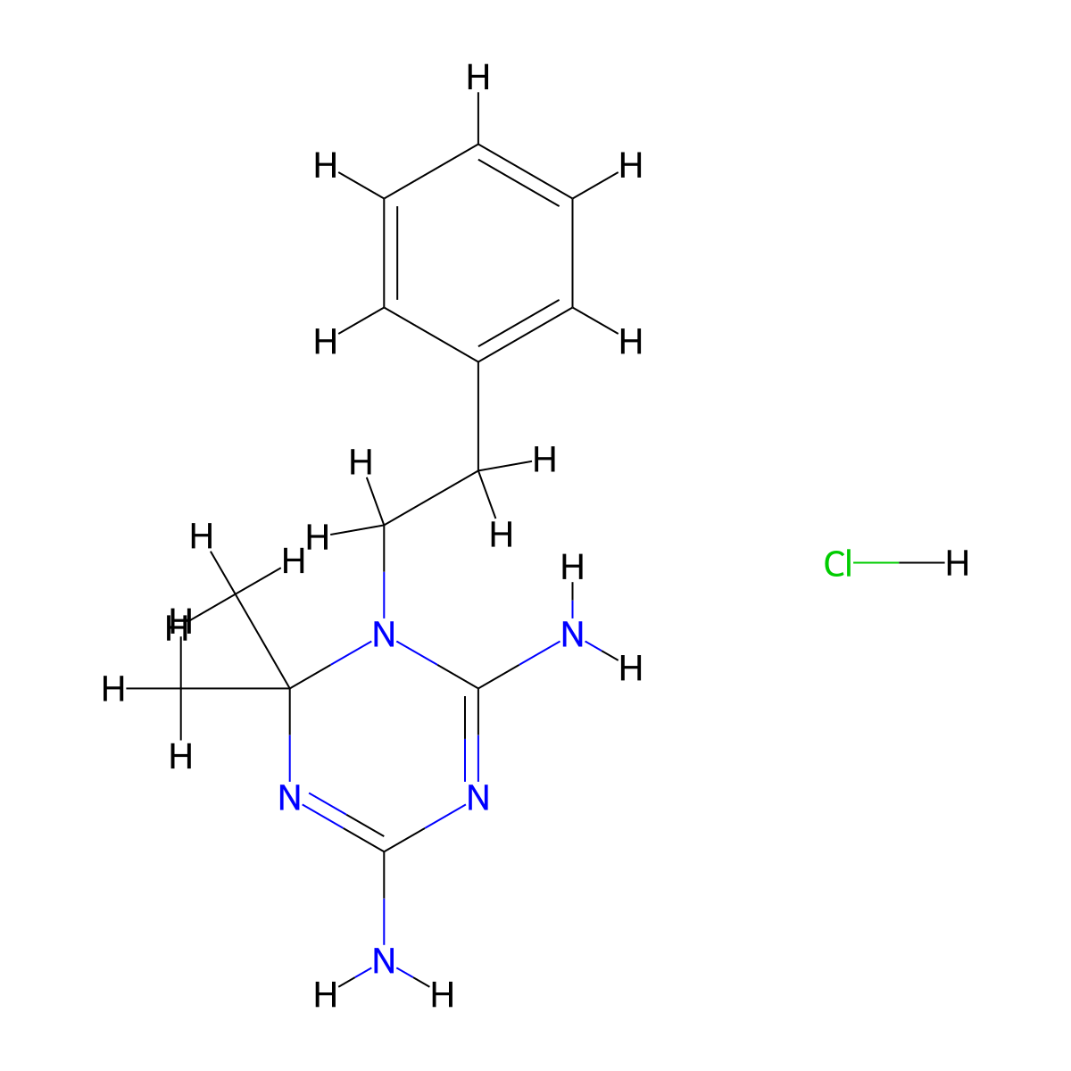 6,6-Dimethyl-1-(2-phenylethyl)-1,3,5-triazine-2,4-diamine;hydrochloride molecular structure, CAS 1931-15-3