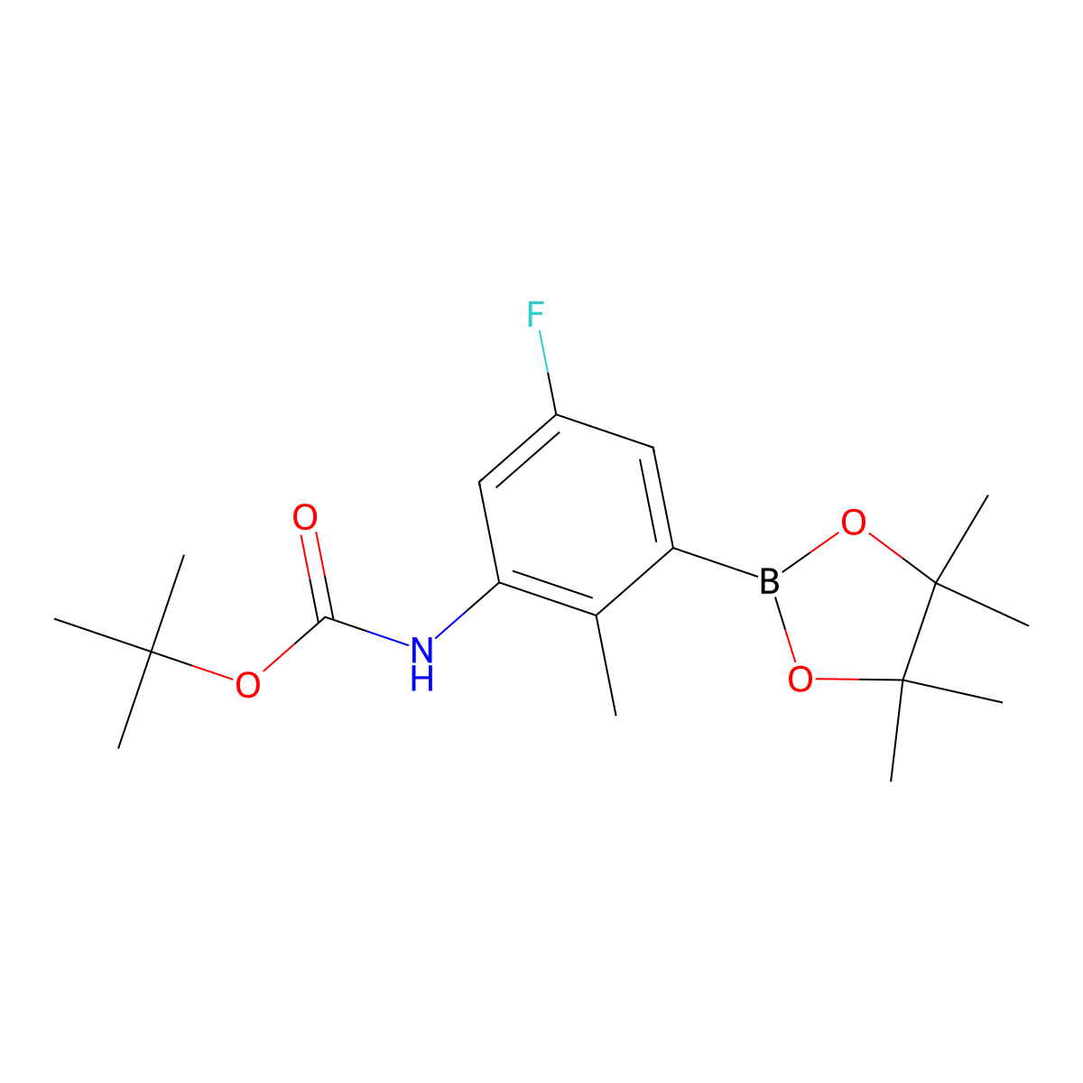 tert-Butyl (5-fluoro-2-methyl-3-(4,4,5,5-tetramethyl-1,3,2-dioxaborolan-2-yl)phenyl)carbamate molecular structure, CAS 1931066-90-8