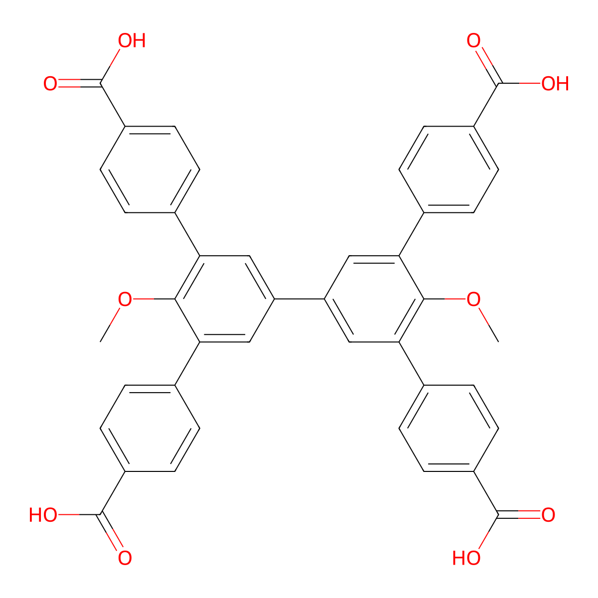 5',5''-Bis(4-carboxyphenyl)-4'',6'-dimethoxy[1,1':3',1'':3'',1'''-quaterphenyl]-4,4'''-dicarboxylic acid molecular structure, CAS 1931172-14-3