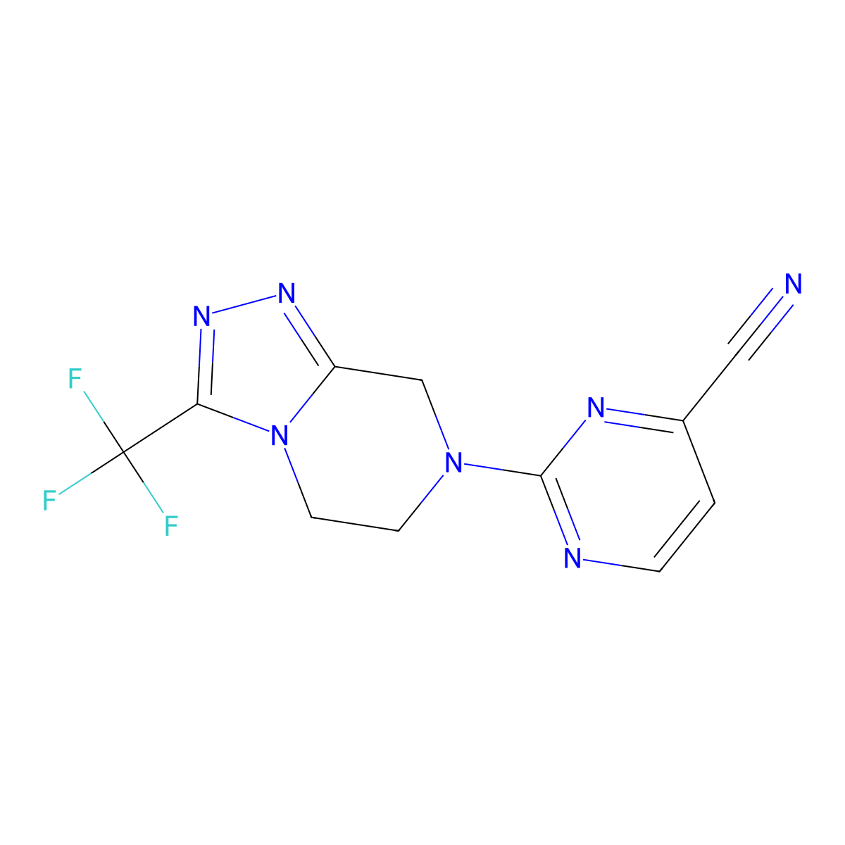 2-[3-(trifluoromethyl)-5H,6H,7H,8H-[1,2,4]triazolo[4,3-a]pyrazin-7-yl]pyrimidine-4-carbonitrile molecular structure, CAS 1931458-37-5