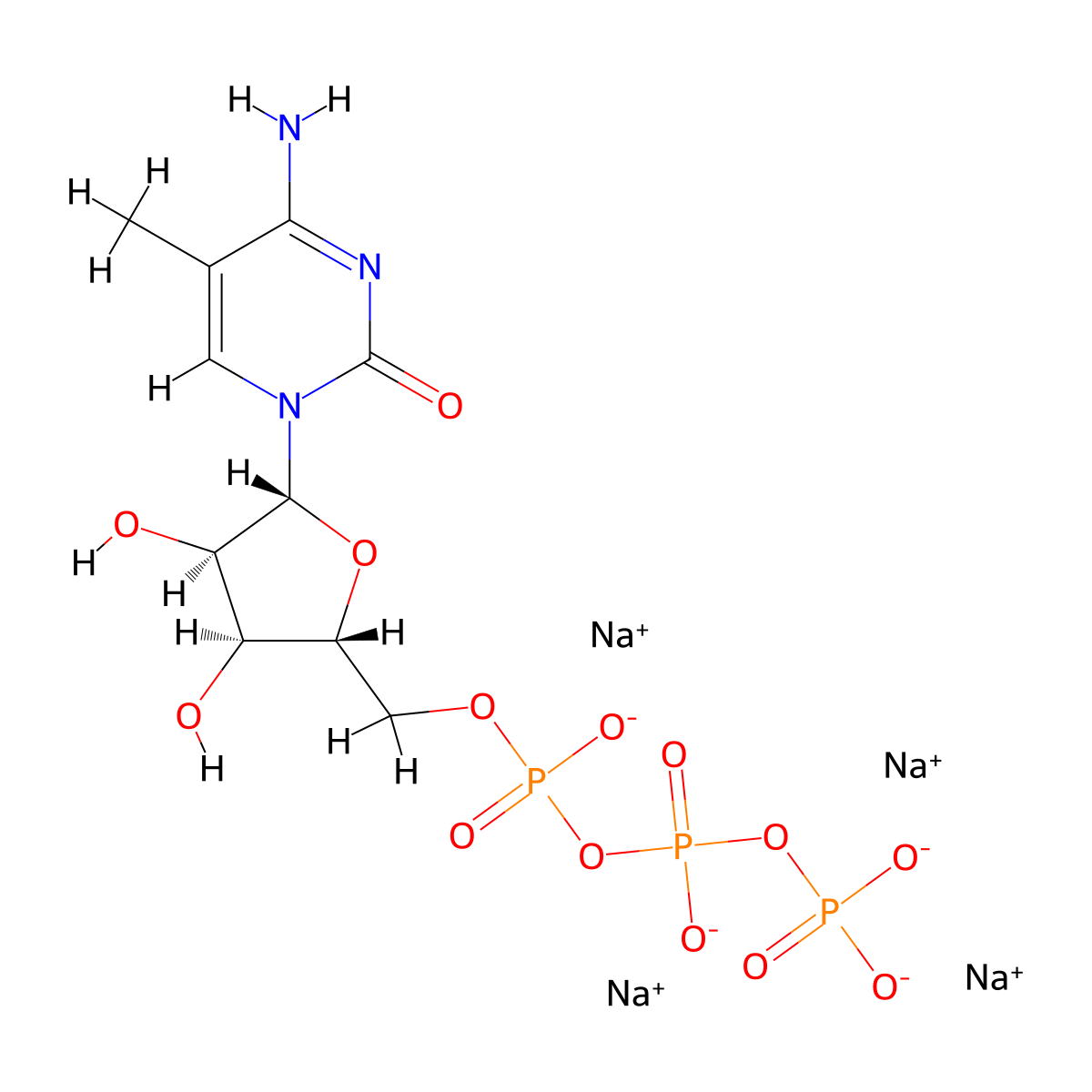 Sodium ((2R,3S,4R,5R)-5-(4-amino-5-methyl-2-oxopyrimidin-1(2H)-yl)-3,4-dihydroxytetrahydrofuran-2-yl)methyl triphosphate molecular structure, CAS 1931922-76-7