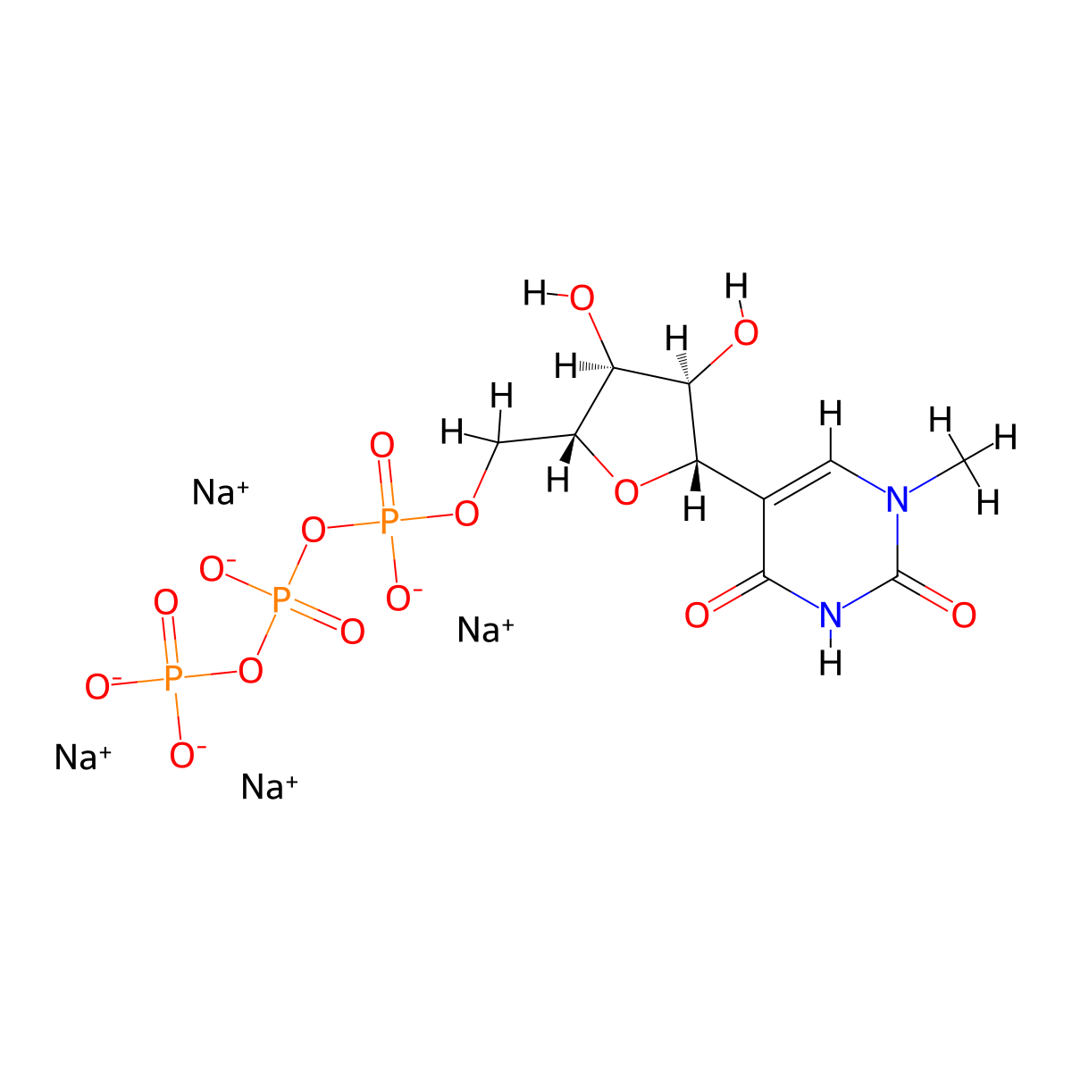 Sodium ((2R,3S,4R,5S)-3,4-dihydroxy-5-(1-methyl-2,4-dioxo-1,2,3,4-tetrahydropyrimidin-5-yl)tetrahydrofuran-2-yl)methyl triphosphate molecular structure, CAS 1931922-77-8