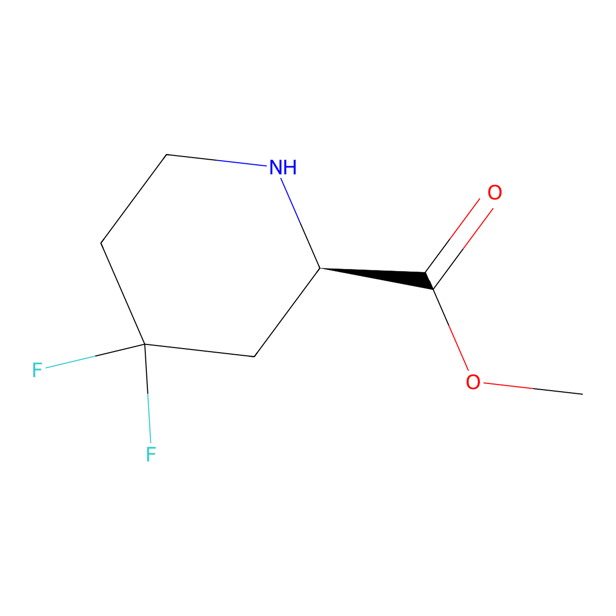 Methyl (R)-4,4-difluoropiperidine-2-carboxylate molecular structure, CAS 1931930-65-2