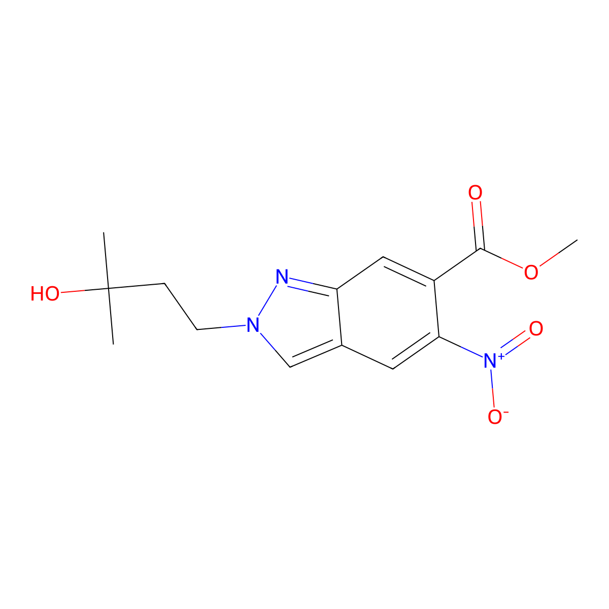 Methyl 2-(3-hydroxy-3-methylbutyl)-5-nitro-2H-indazole-6-carboxylate molecular structure, CAS 1931995-06-0