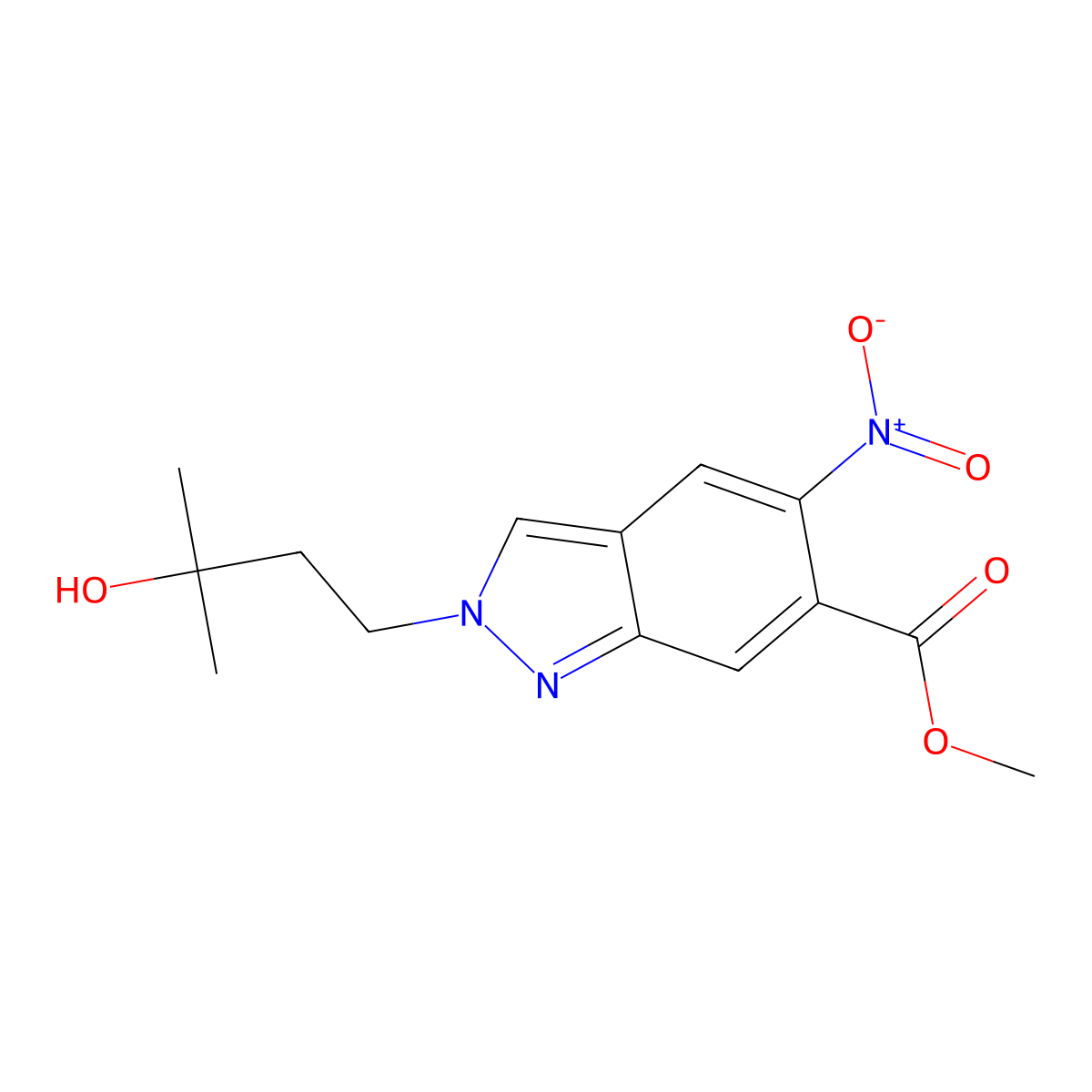 Methyl 2-(3-hydroxy-3-methylbutyl)-5-nitro-2H-indazole-6-carboxylate molecular structure, CAS 1931995-06-0