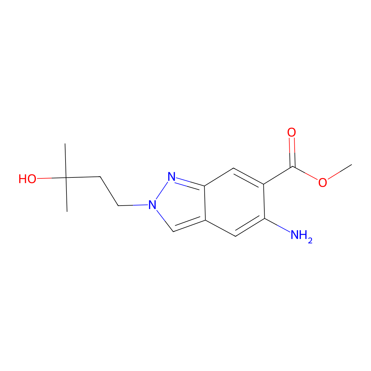 Methyl 5-amino-2-(3-hydroxy-3-methylbutyl)-2H-indazole-6-carboxylate molecular structure, CAS 1931995-07-1