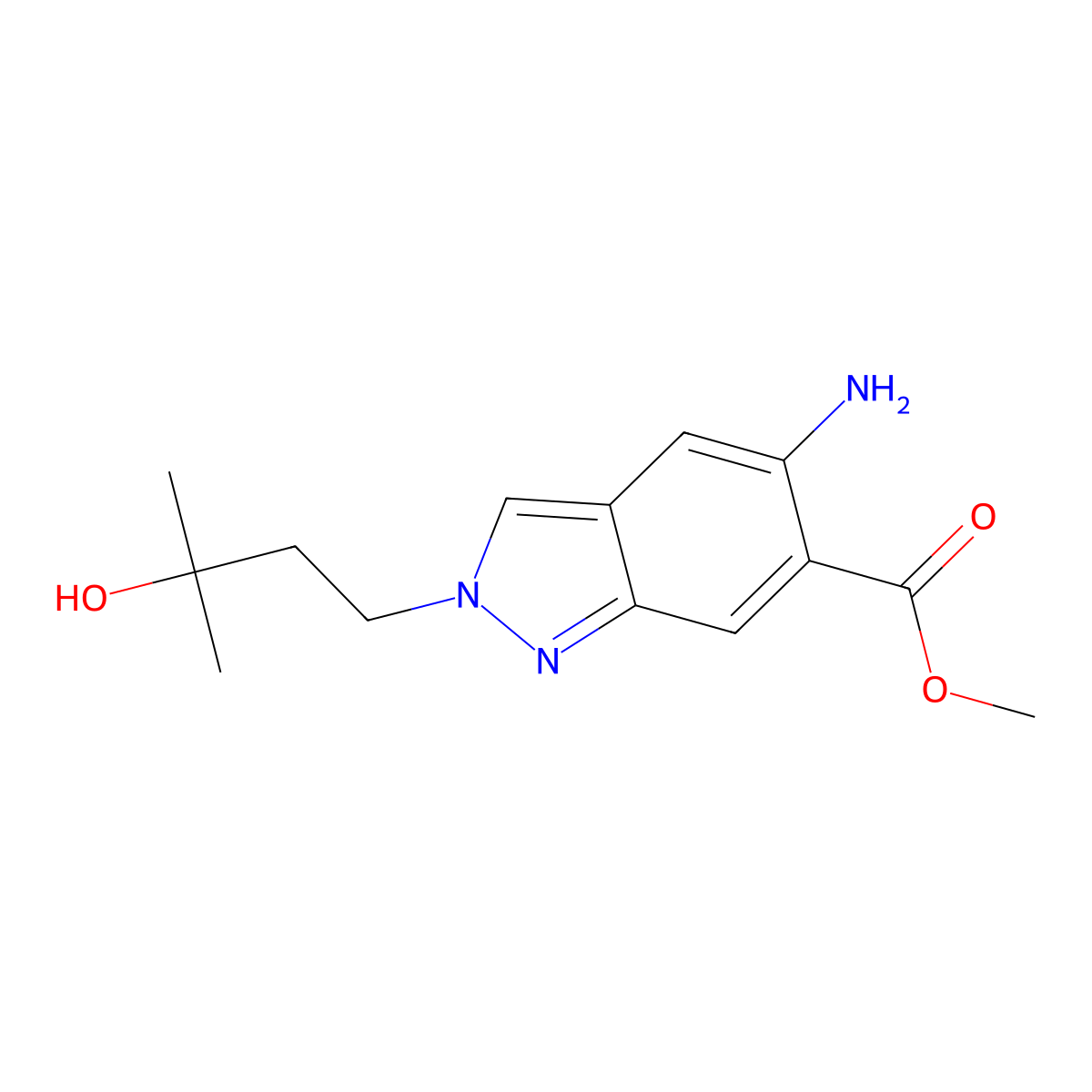Methyl 5-amino-2-(3-hydroxy-3-methylbutyl)-2H-indazole-6-carboxylate molecular structure, CAS 1931995-07-1