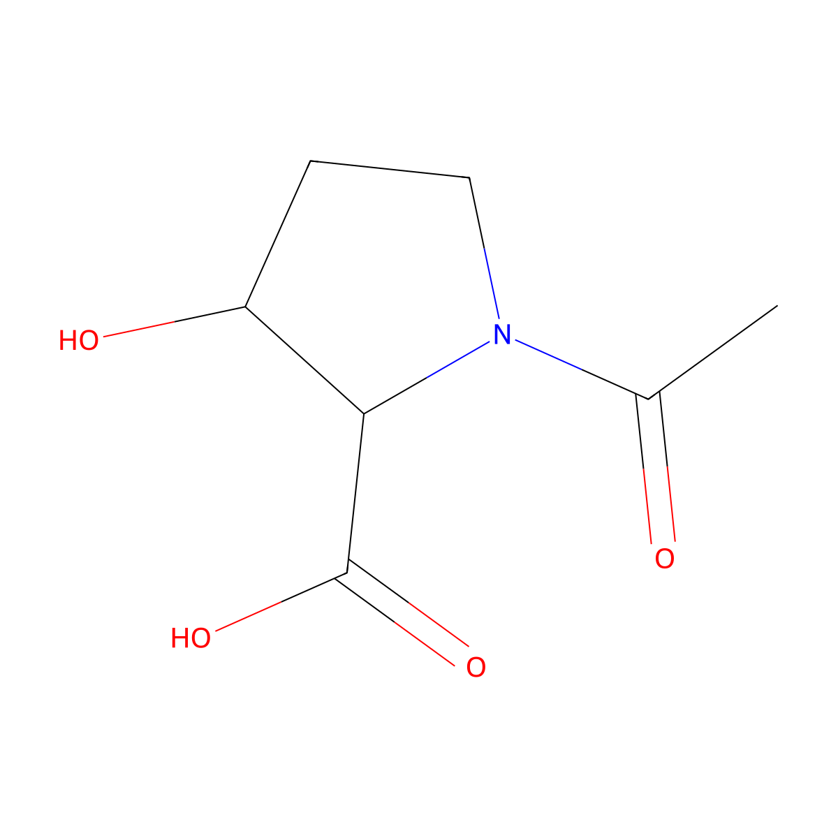 rac-(2R,3S)-1-acetyl-3-hydroxypyrrolidine-2-carboxylic acid molecular structure, CAS 1931997-22-6
