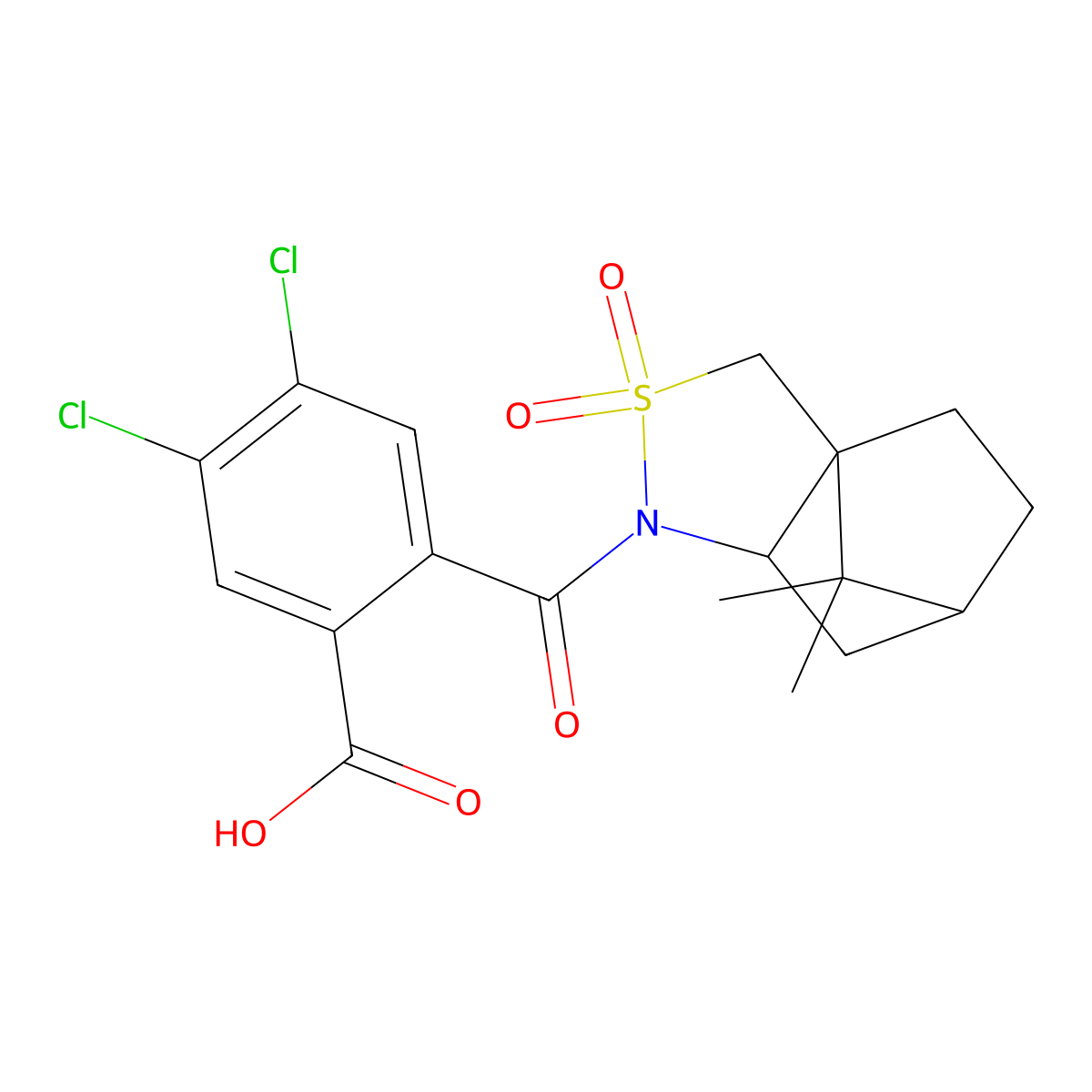 4,5-Dichloro-2-(8,8-dimethyl-2,2-dioxohexahydro-3a,6-methano-2lambda~6~-2lambda~6~,1-benzothiazole-1(4H)-carbonyl)benzoic acid molecular structure, CAS 193202-37-8