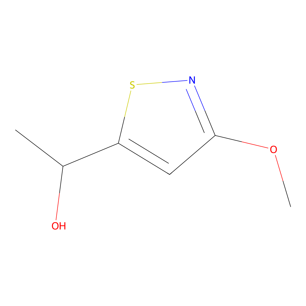 (1R)-1-(3-methoxy-1,2-thiazol-5-yl)ethan-1-ol molecular structure, CAS 1932046-96-2