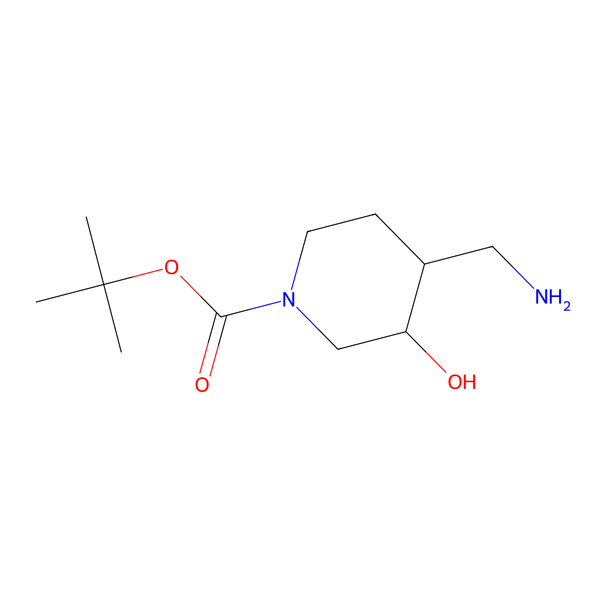 tert-butyl (3R,4R)-4-(aminomethyl)-3-hydroxypiperidine-1-carboxylate molecular structure, CAS 1932053-73-0