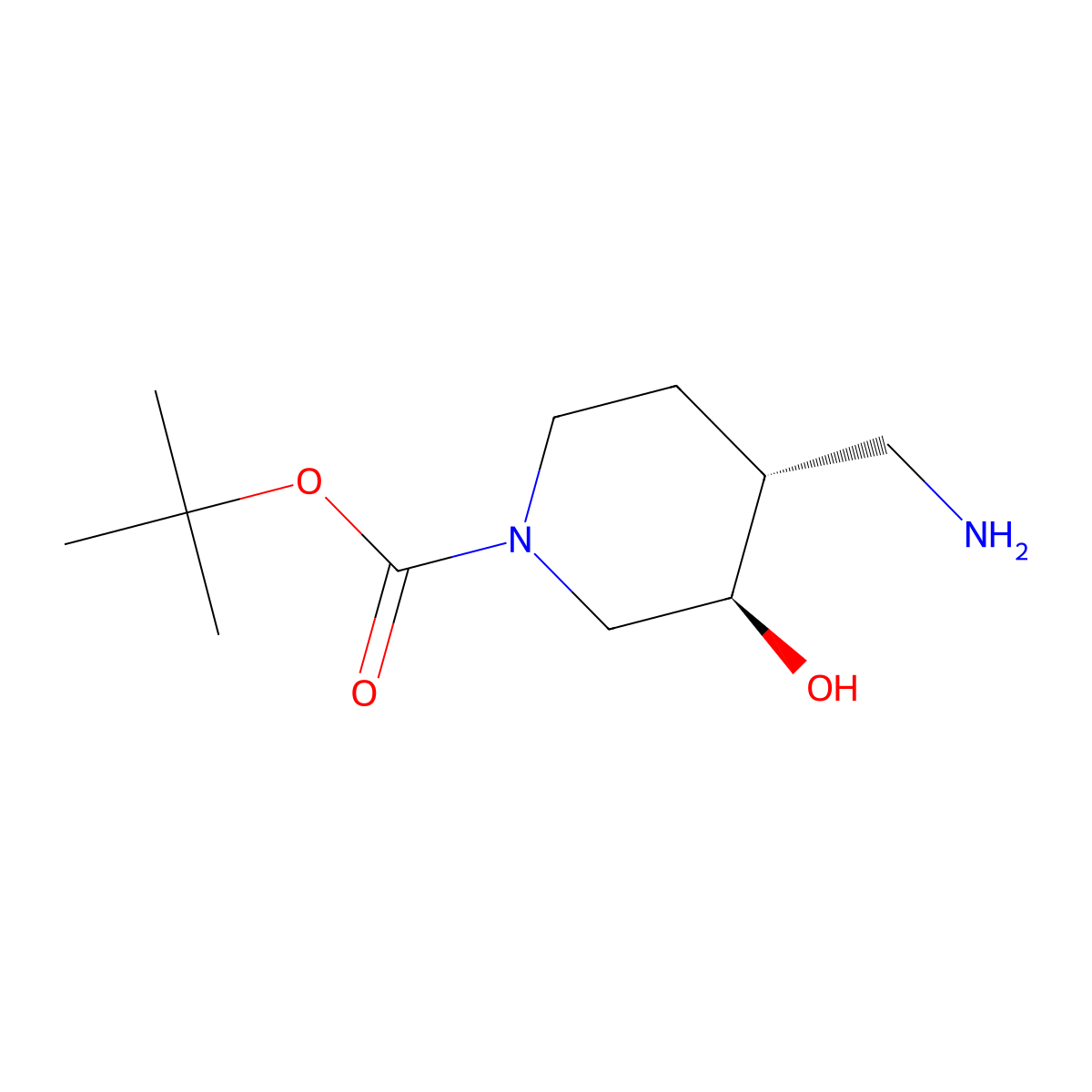 tert-butyl (3R,4R)-4-(aminomethyl)-3-hydroxypiperidine-1-carboxylate molecular structure, CAS 1932053-73-0