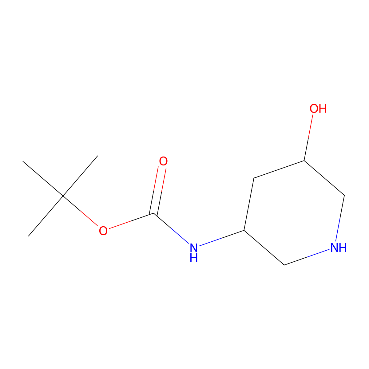 tert-Butyl ((3S,5S)-5-hydroxypiperidin-3-yl)carbamate molecular structure, CAS 1932116-79-4