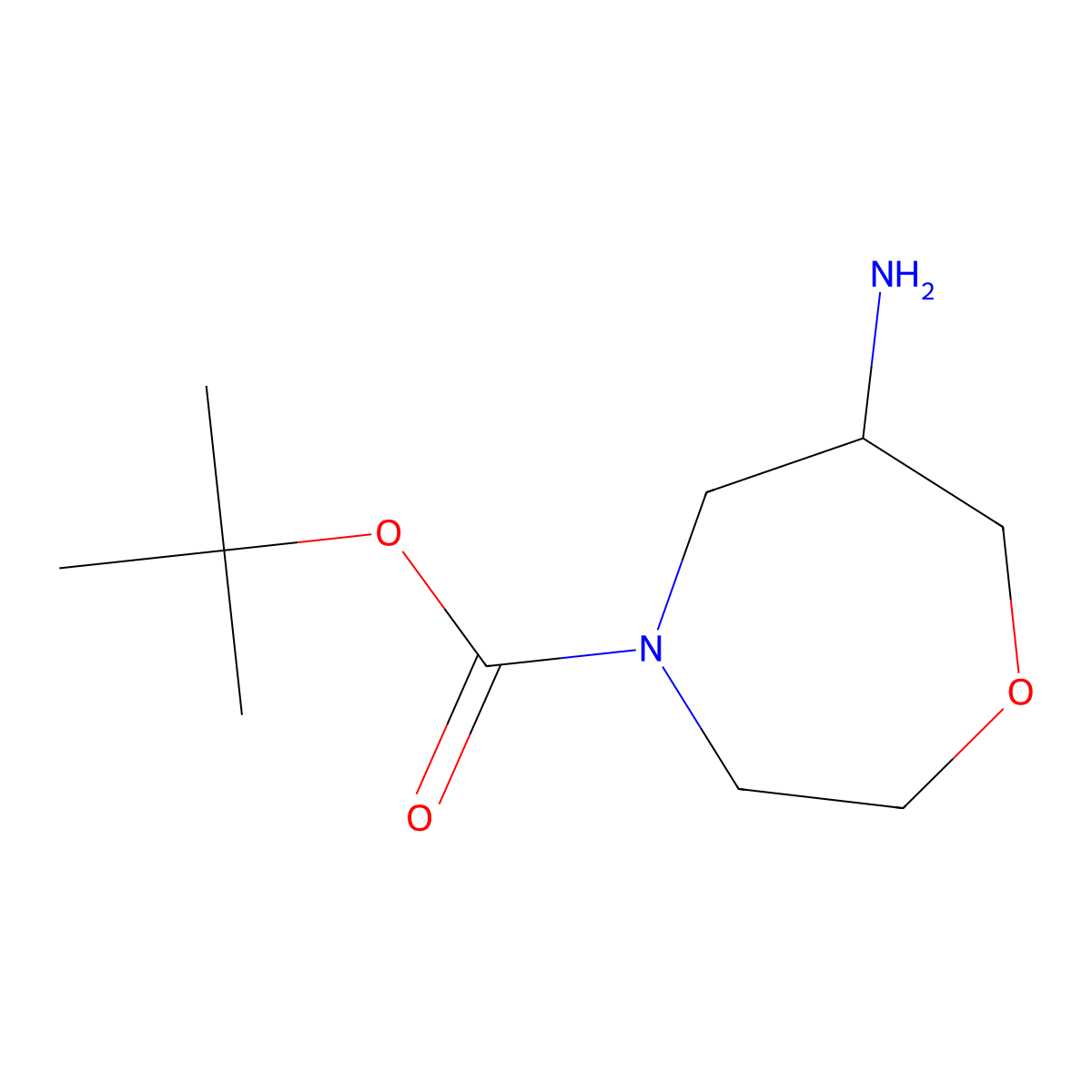 Tert-butyl (6R)-6-amino-1,4-oxazepane-4-carboxylate molecular structure, CAS 1932141-27-9