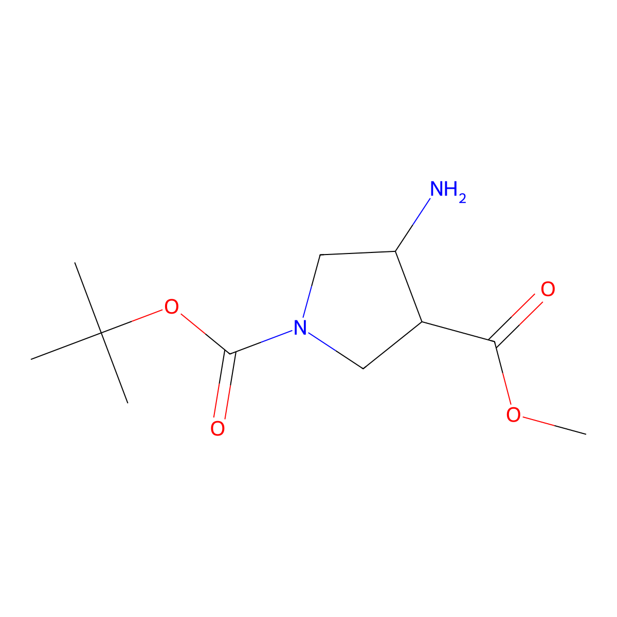 1,3-Pyrrolidinedicarboxylic acid, 4-amino-, 1-(1,1-dimethylethyl) 3-methyl ester, (3R,4R)- molecular structure, CAS 1932264-05-5