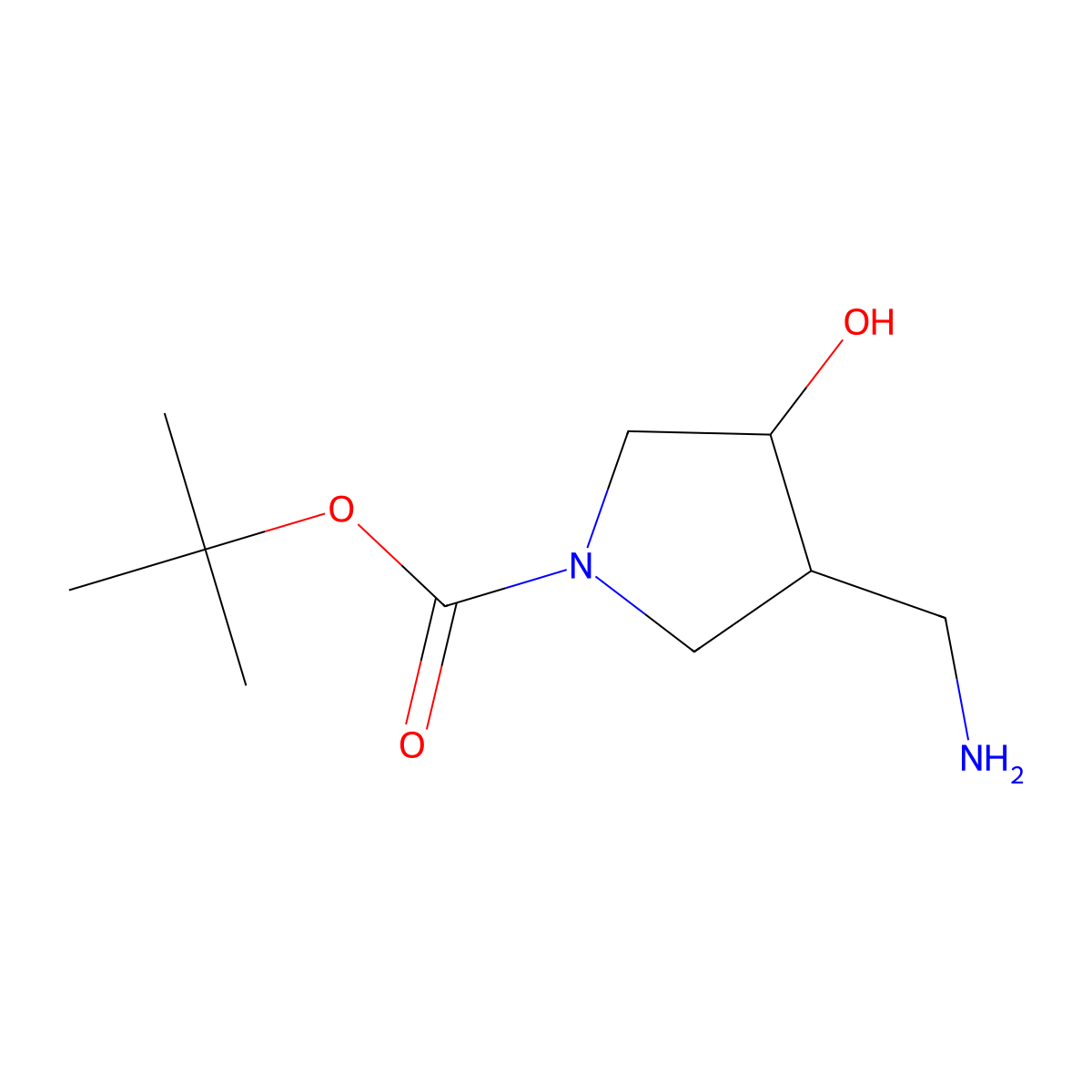 tert-butyl (3S,4R)-3-(aminomethyl)-4-hydroxypyrrolidine-1-carboxylate molecular structure, CAS 1932297-00-1