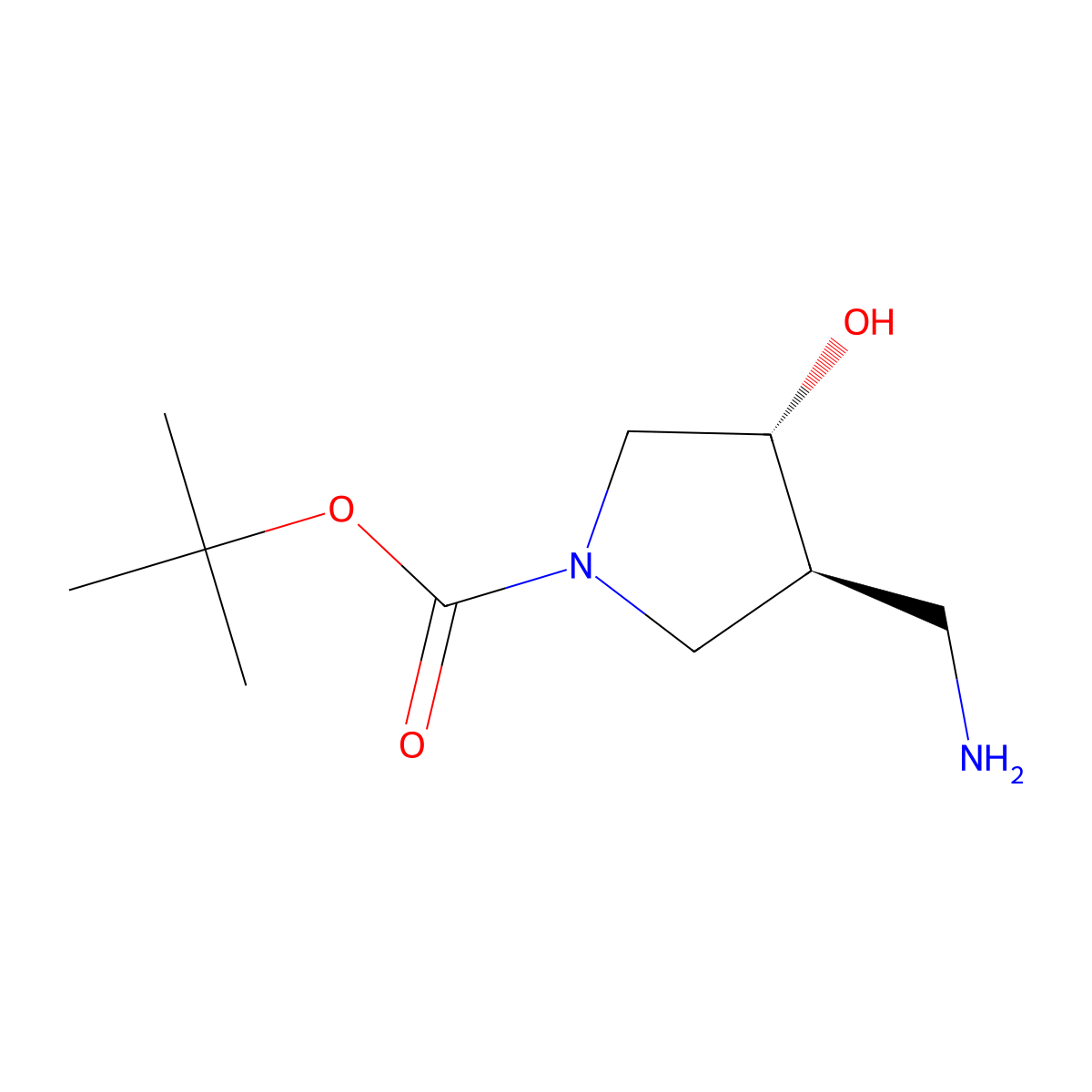 tert-butyl (3S,4R)-3-(aminomethyl)-4-hydroxypyrrolidine-1-carboxylate molecular structure, CAS 1932297-00-1