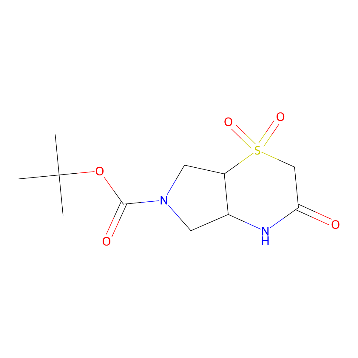 tert-butyl 3-oxohexahydropyrrolo[3,4-b][1,4]thiazine-6(2H)-carboxylate 1,1-dioxide molecular structure, CAS 1932314-98-1