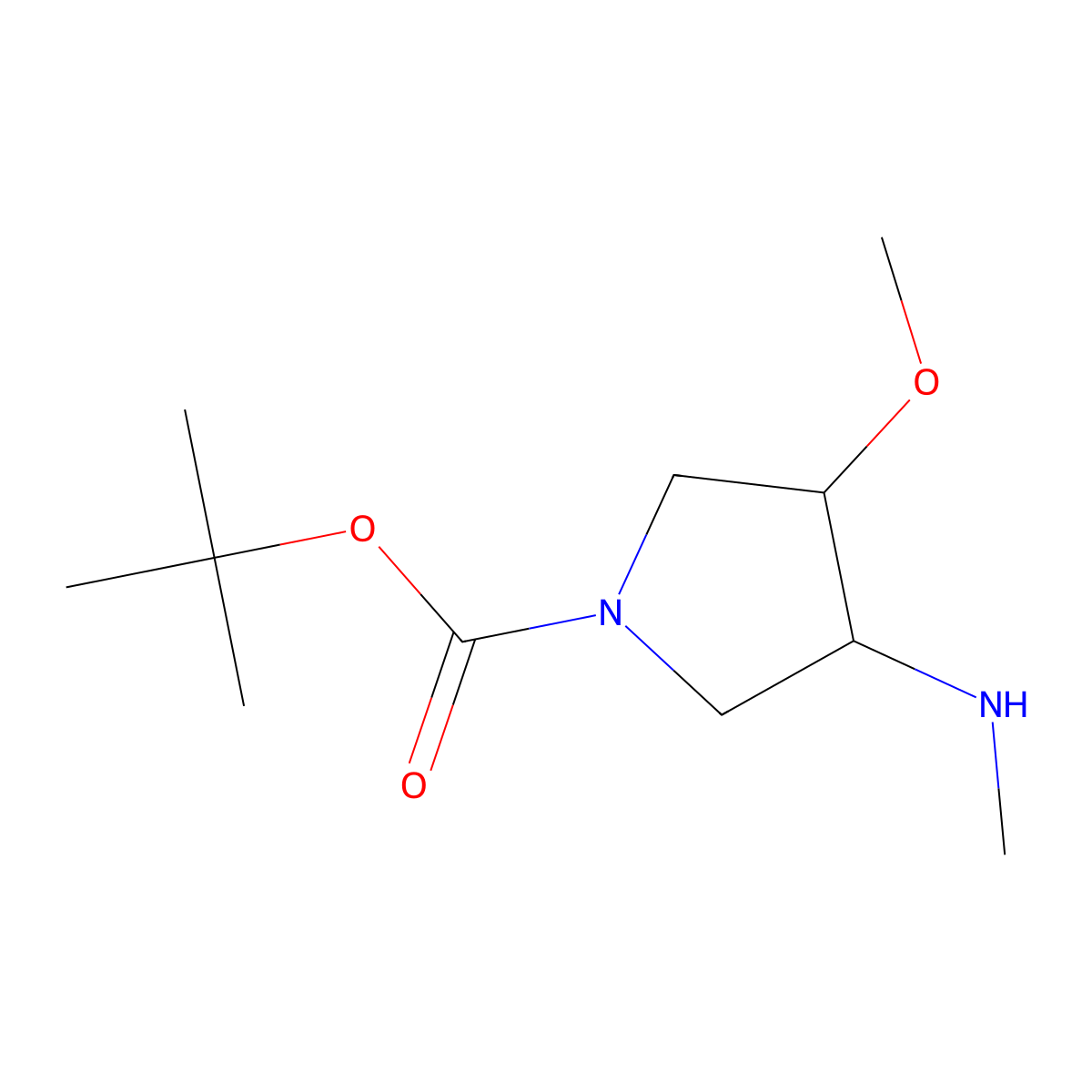 Tert-butyl (3R,4R)-3-methoxy-4-(methylamino)pyrrolidine-1-carboxylate molecular structure, CAS 1932406-39-7