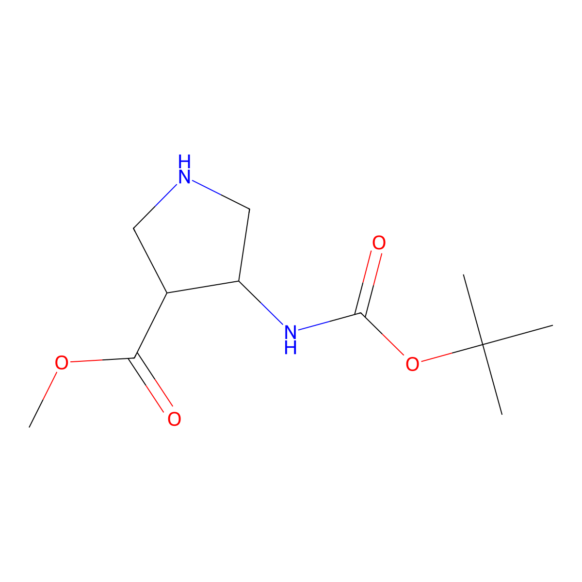 methyl (3R,4R)-4-(tert-butoxycarbonylamino)pyrrolidine-3-carboxylate molecular structure, CAS 1932414-87-3